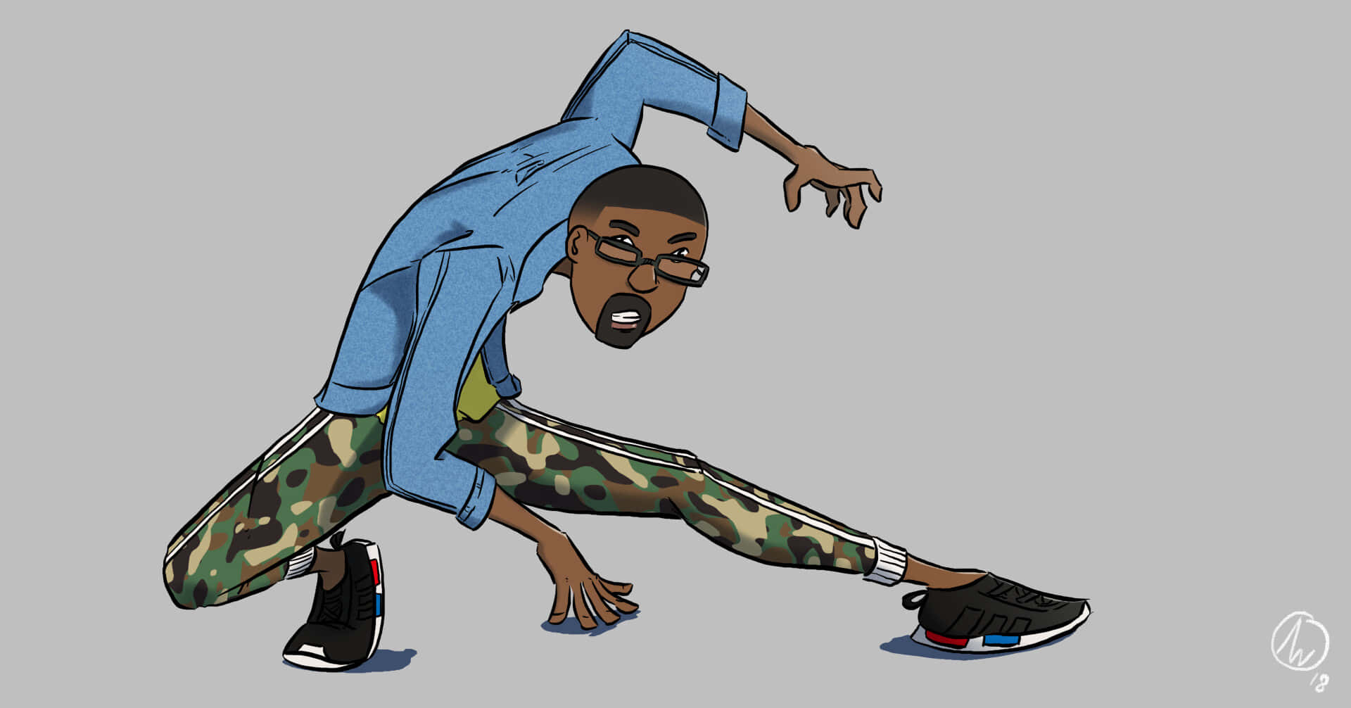 Dababy Cartoon, blue shirt, camouflage pants, Full HD Desktop Wallpaper