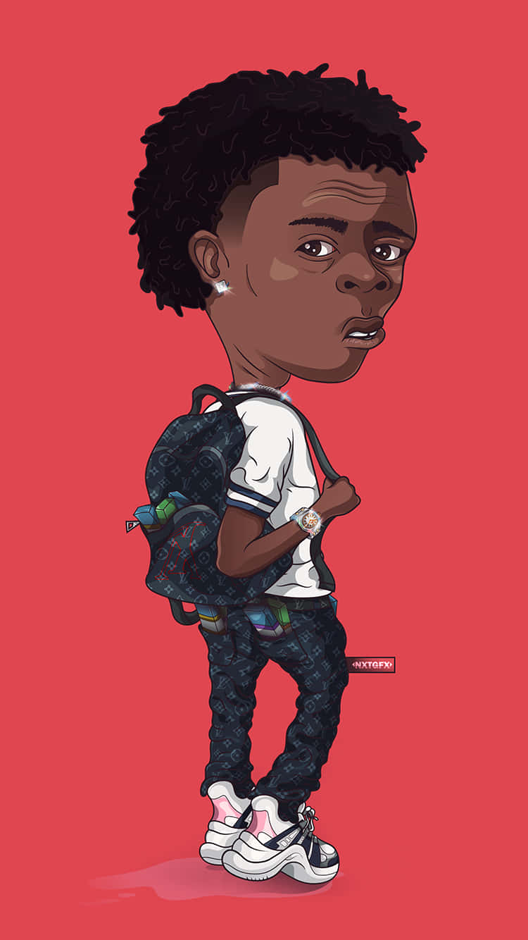 Dababy Cartoon, curly hair, backpack, HD Phone Wallpaper