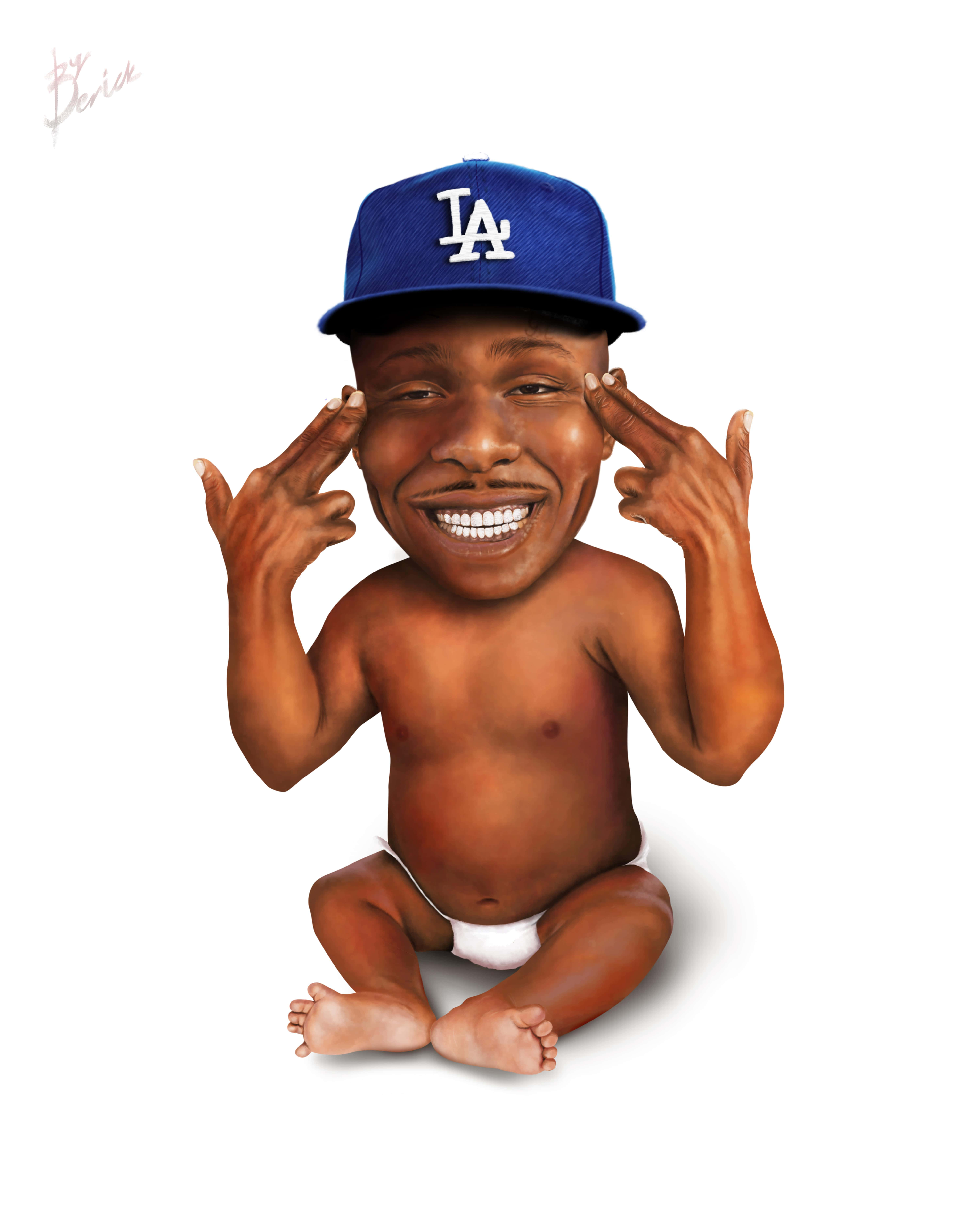 Dababy Cartoon, blue LA baseball cap, white diaper, 5K Phone Wallpaper