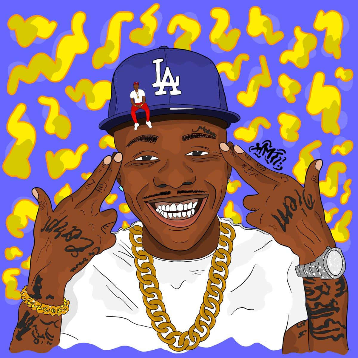 DaBaby, LA cap, gold chain, SD Desktop Wallpaper