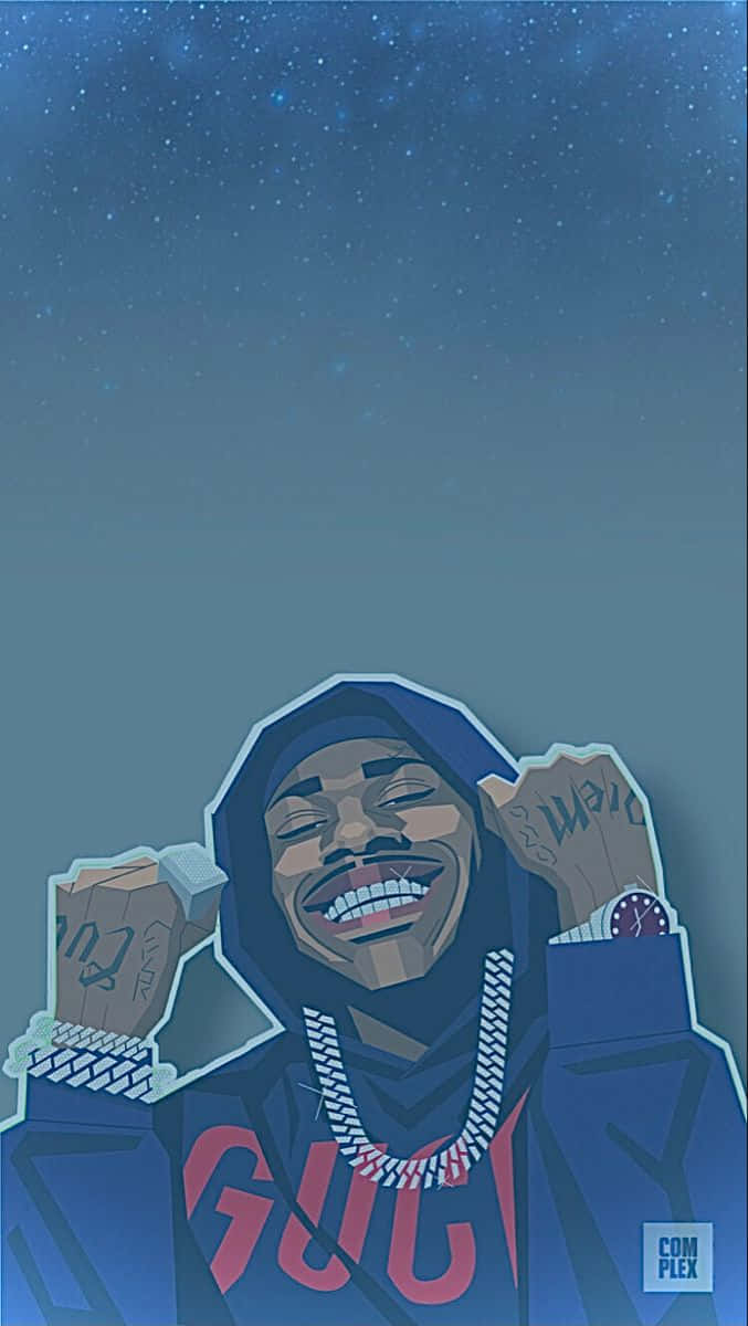 DaBaby, cartoon, blue hoodie, SD Phone Wallpaper