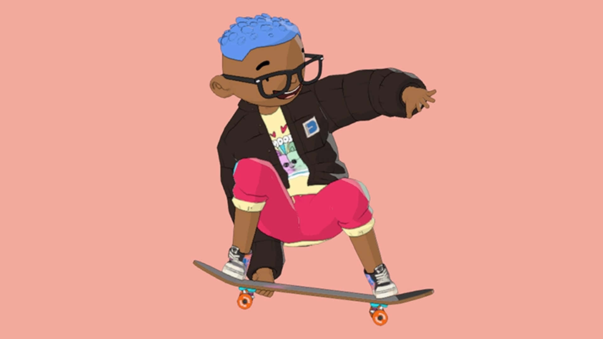 Dababy Cartoon, blue hair, glasses, Full HD Desktop Wallpaper