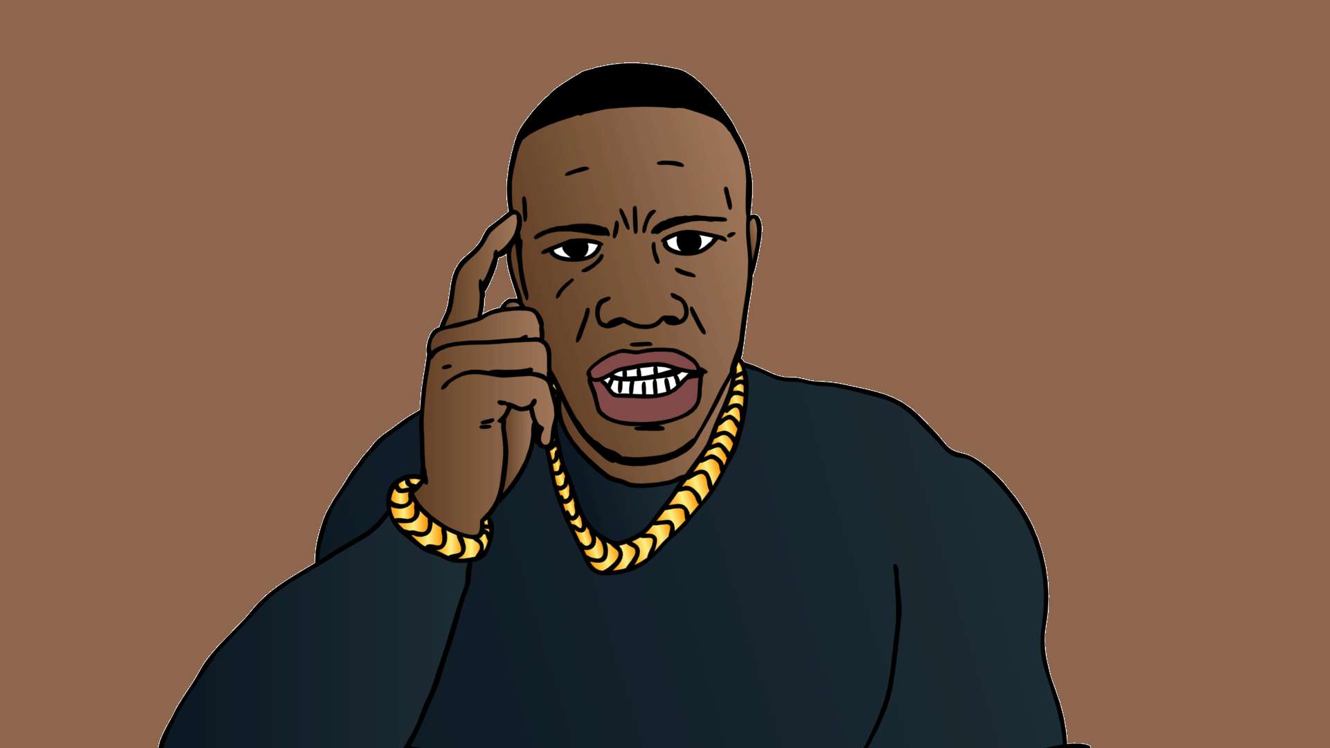 Dababy Cartoon, gold chain, finger to ear, Full HD Desktop Wallpaper