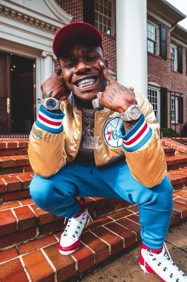Dababy Phone, gold jacket, blue pants, SD Phone Wallpaper