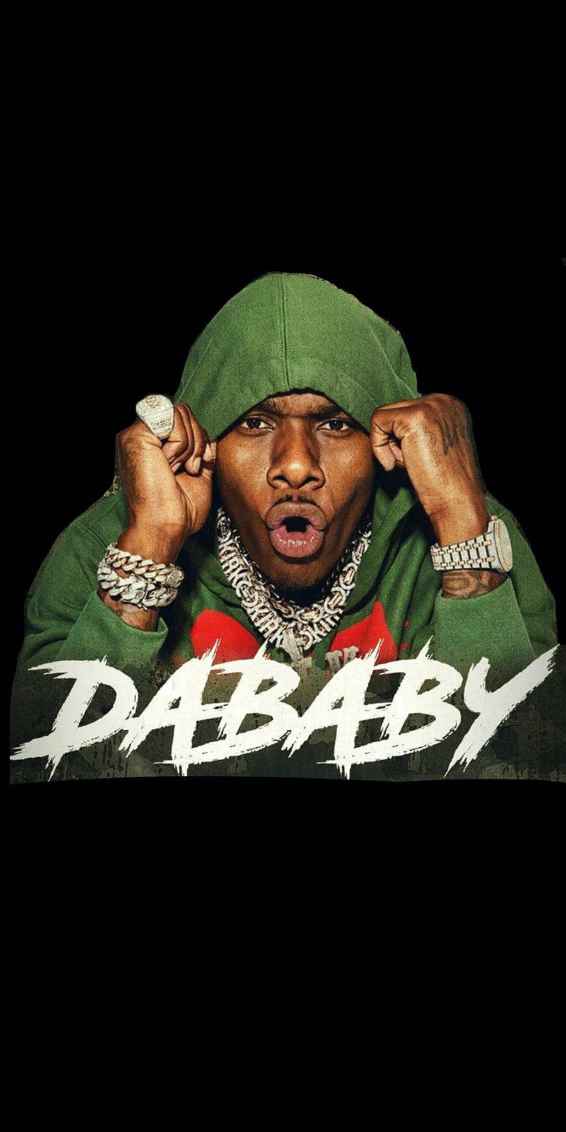 Dababy Phone, green hoodie, hands on ears, HD Phone Wallpaper