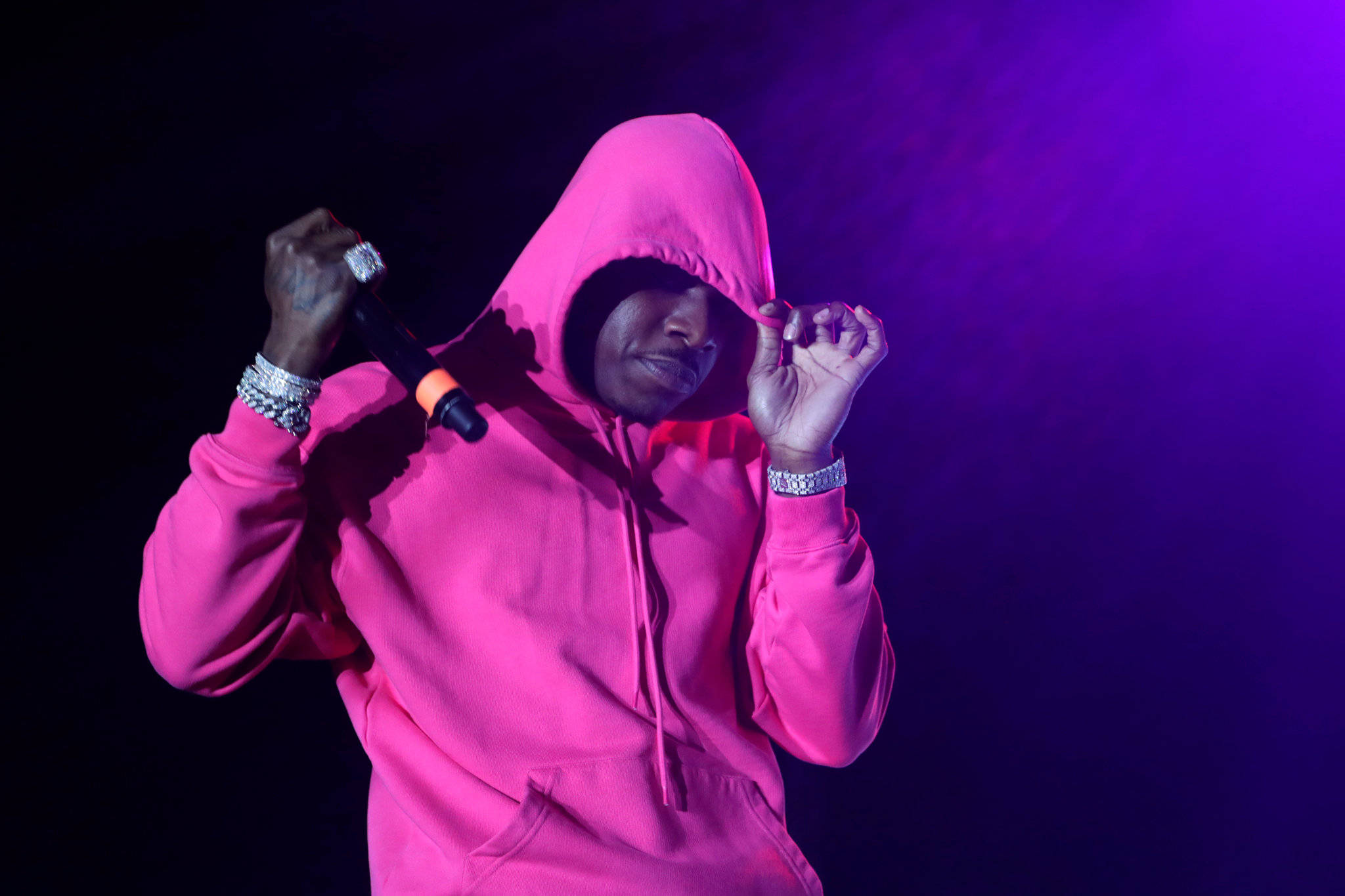Dababy, pink aesthetic outfit, bright pink hoodie, Full HD Desktop Wallpaper