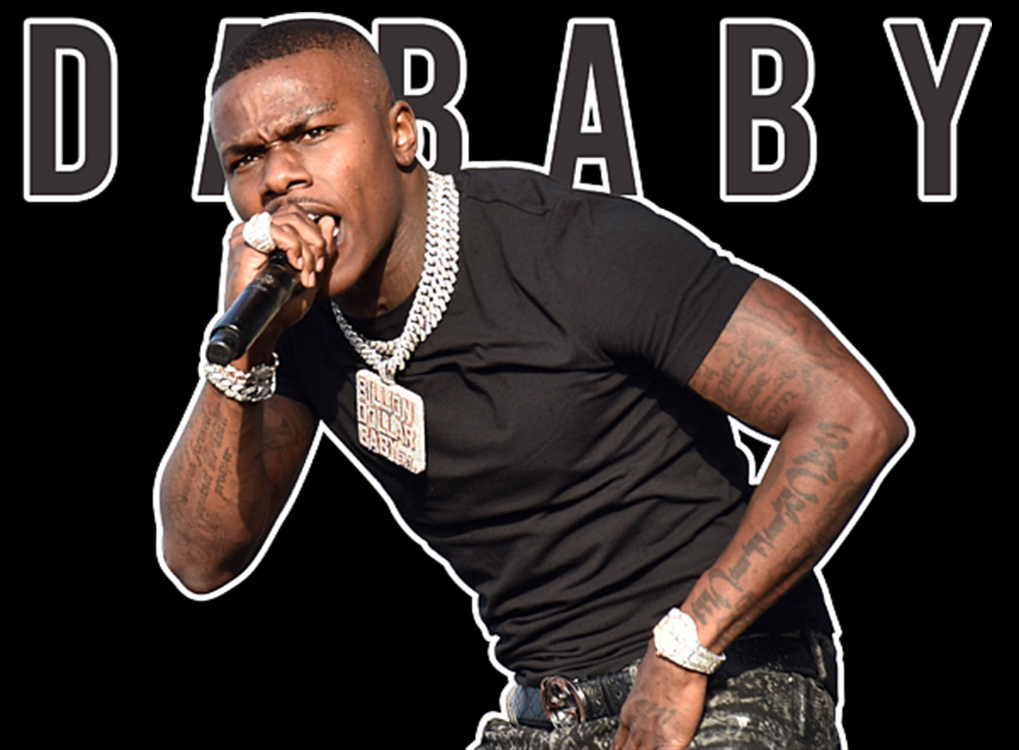 Dababy, black shirt, diamond chain, Full HD Desktop Wallpaper