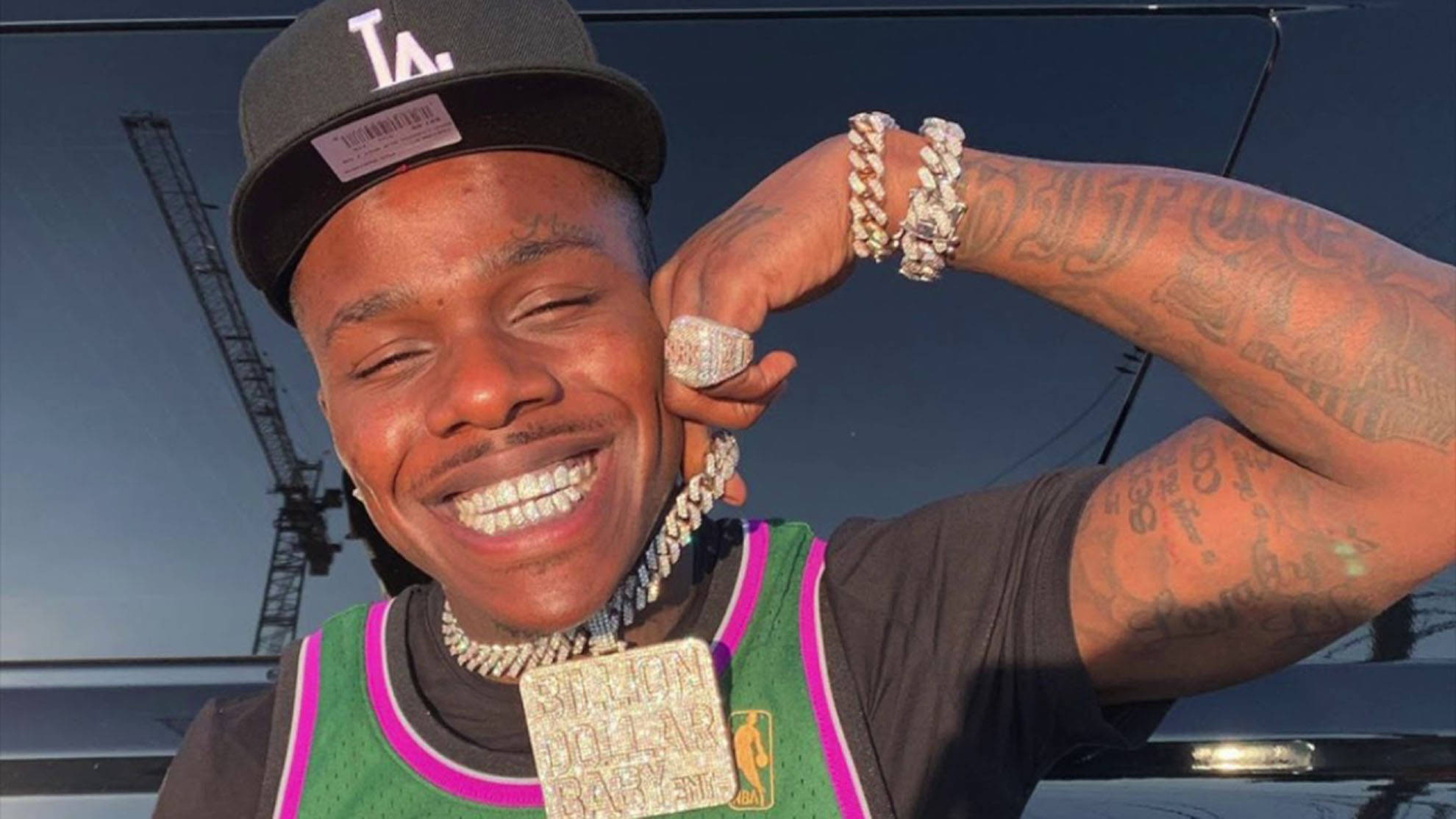 Dababy, jersey outfit, black car, Full HD Desktop Wallpaper