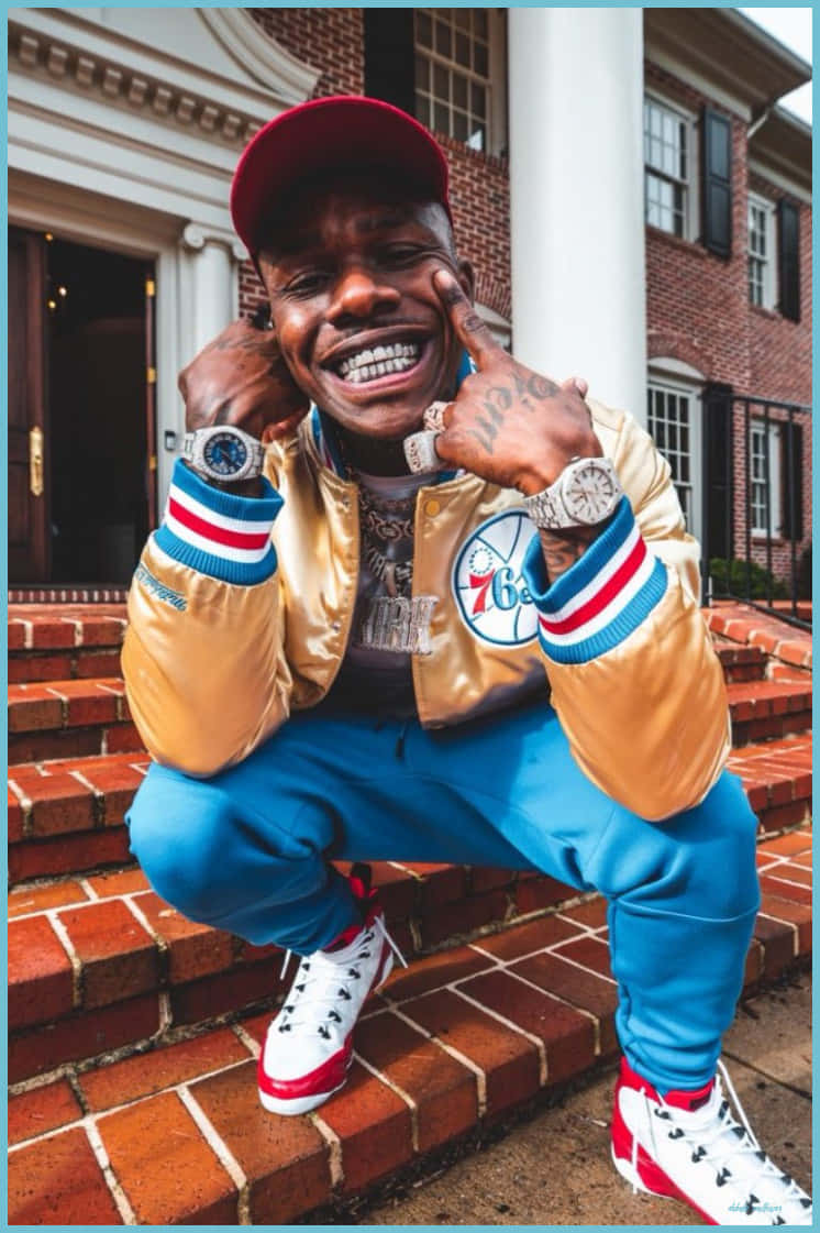 Dababy, gold jacket, blue pants, SD Phone Wallpaper