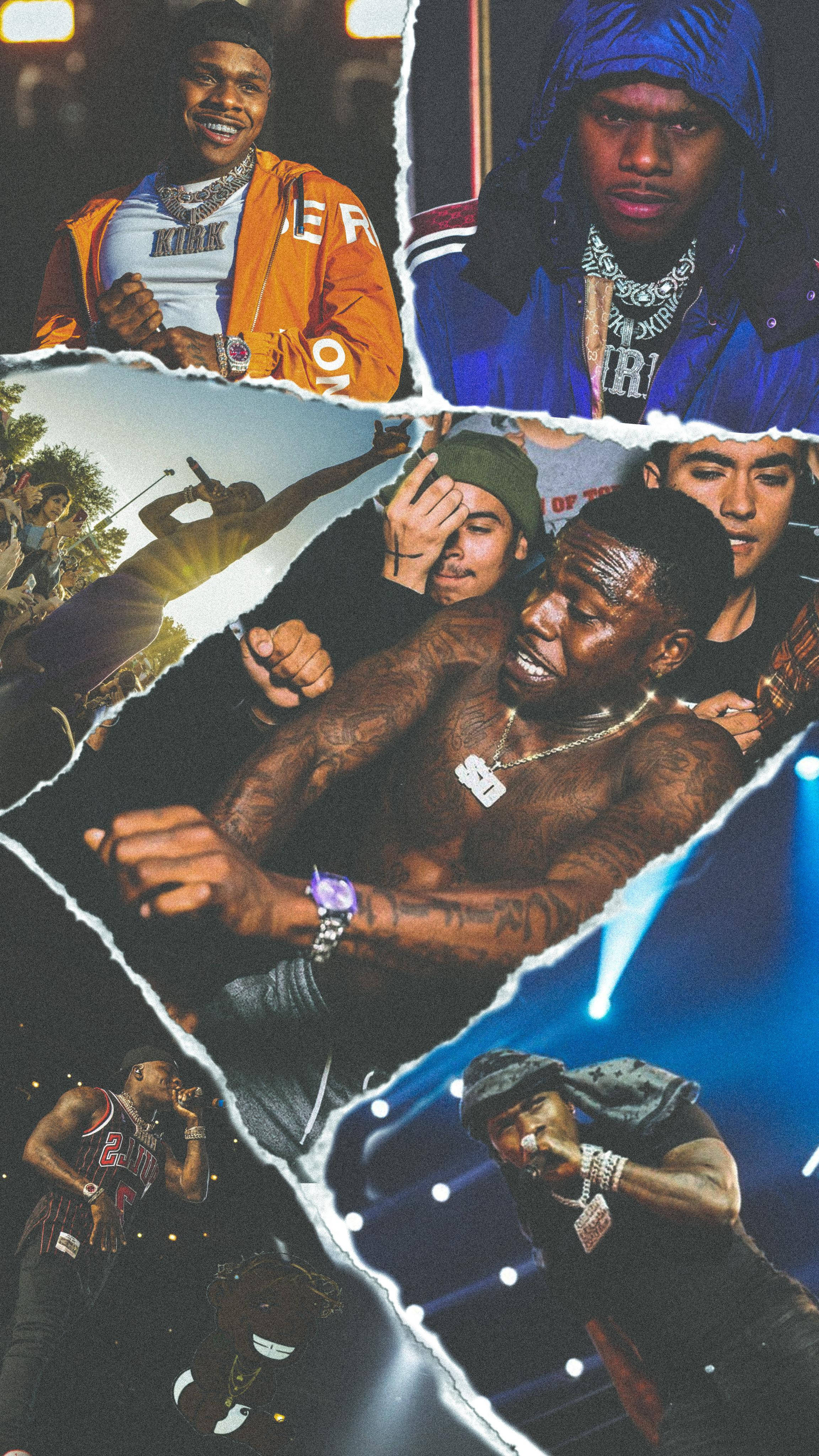Dababy Phone, neon lights, ripped photo fragments, 4K Phone Wallpaper