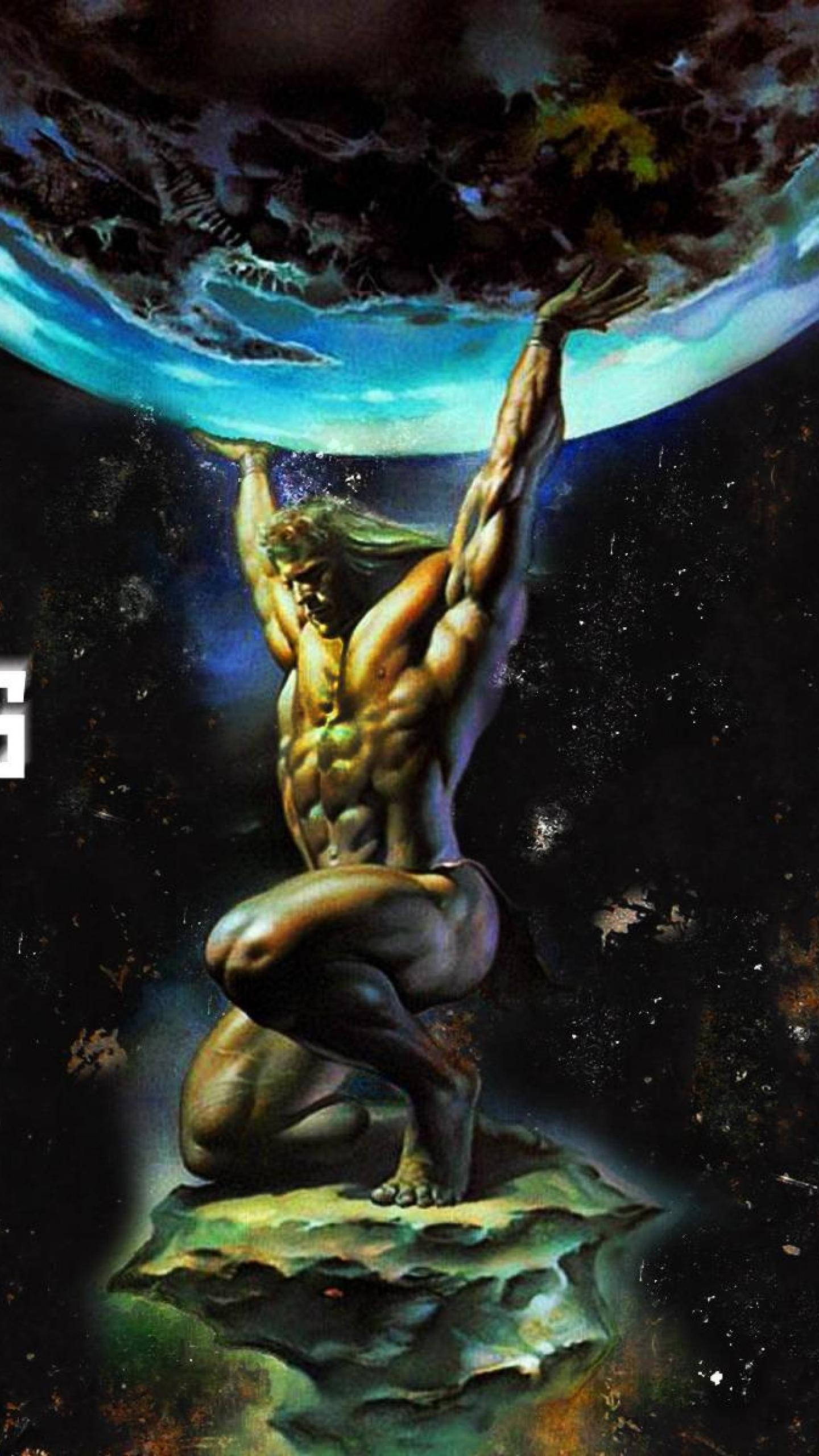 Aesthetic Gods, muscular titan, floating rock, 2K Phone Wallpaper