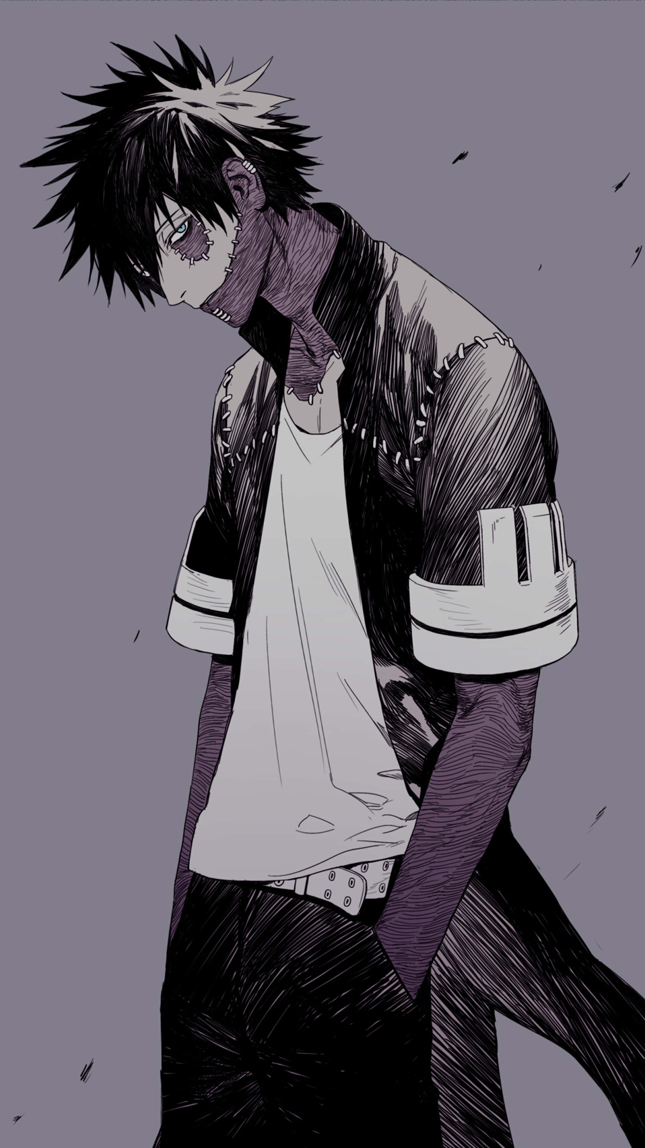 Dabi, spiky-haired anime character, purple accents, 4K Phone Wallpaper