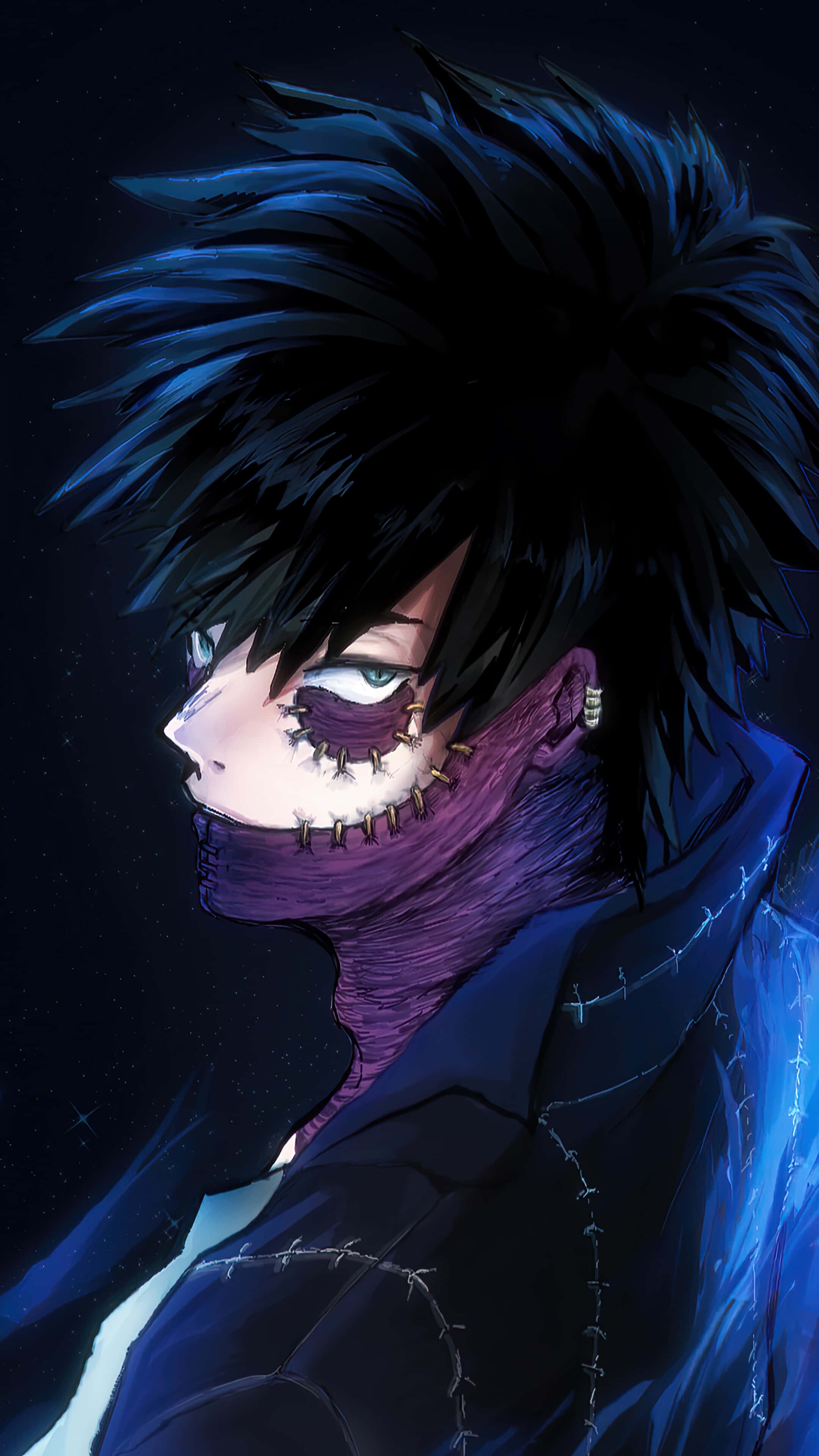 Dabi, stitched purple face, starry night sky, 4K Phone Wallpaper
