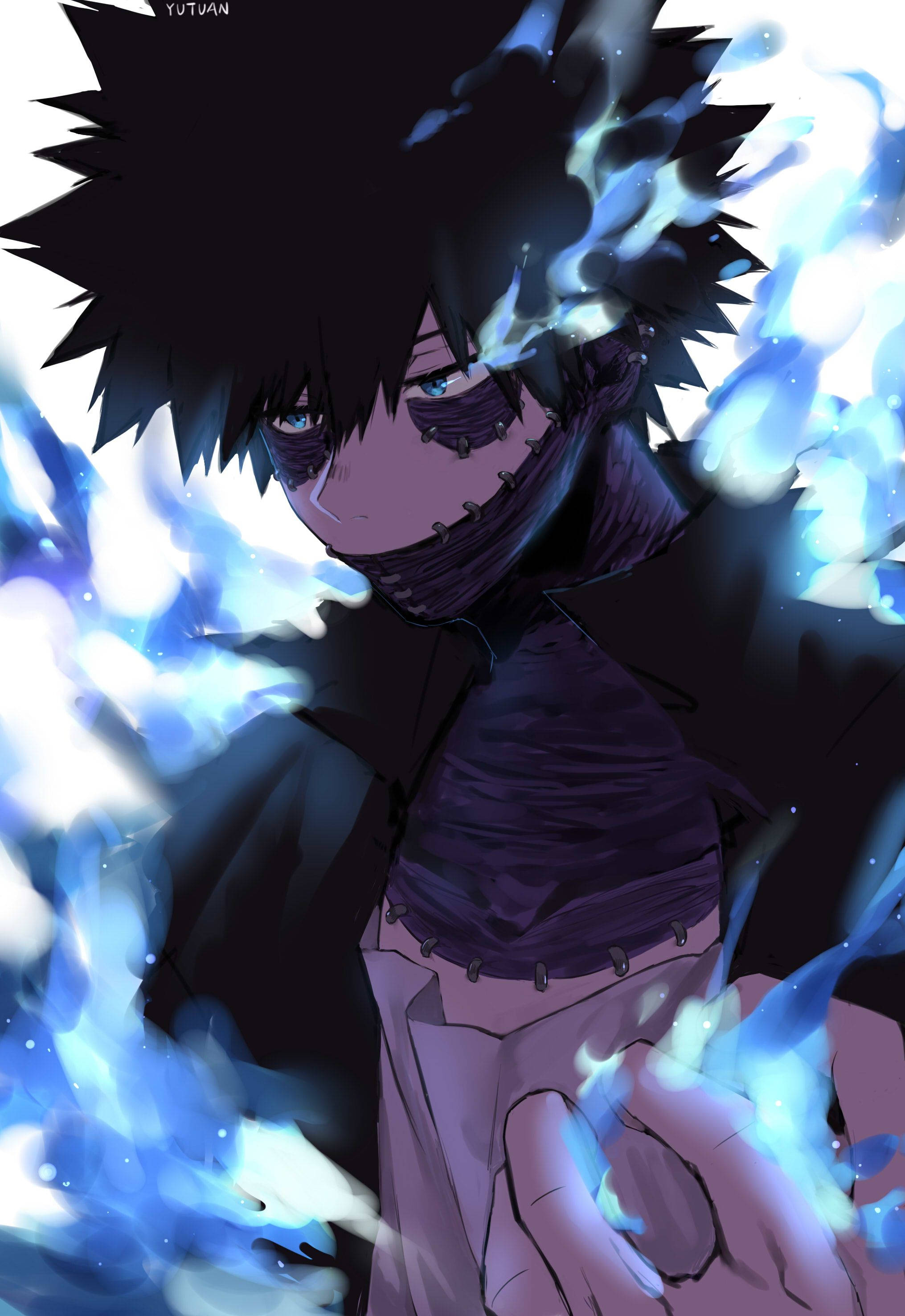 Dabi, glowing blue energy, anime character, 2K Phone Wallpaper