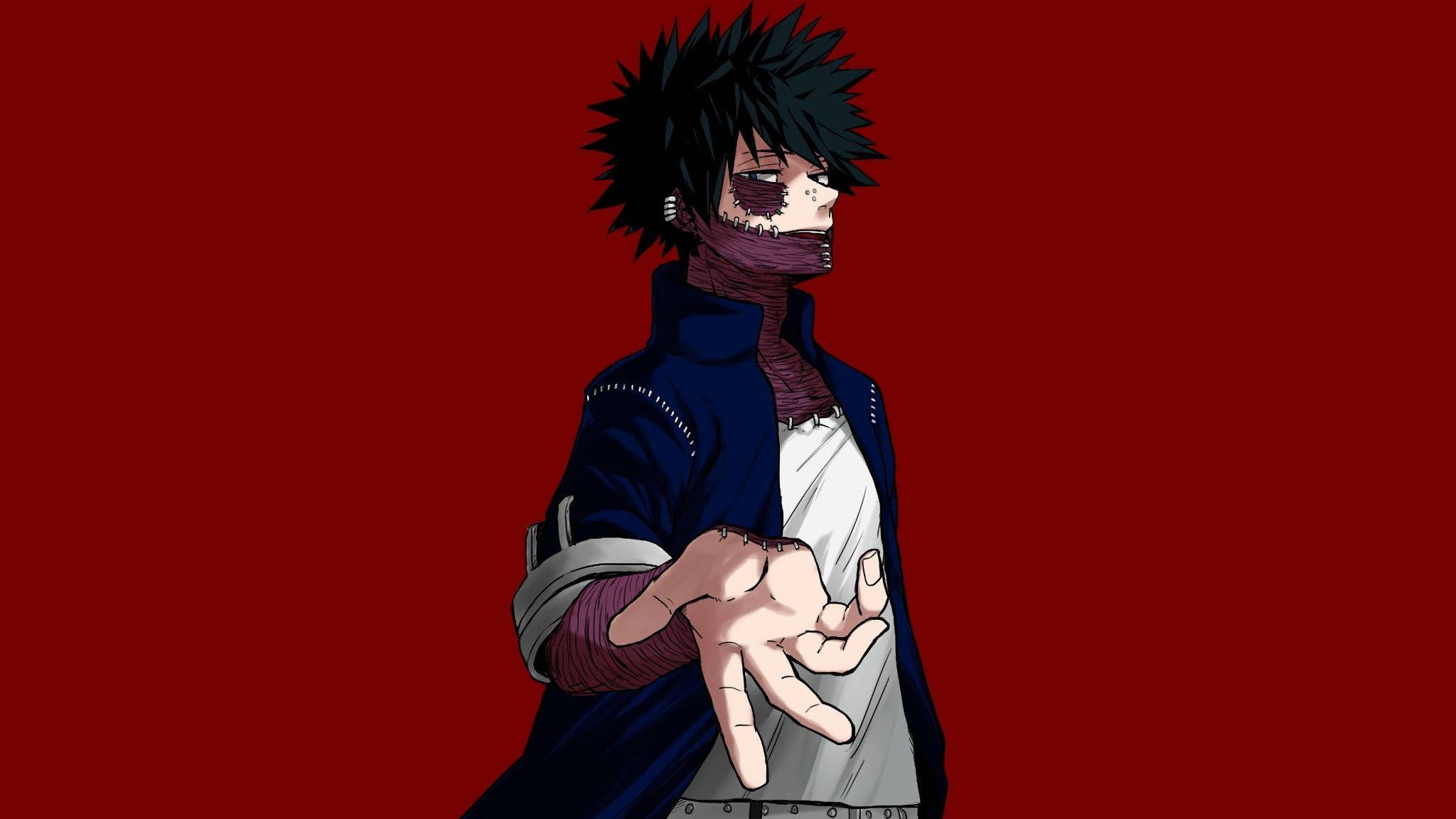 minimalist red dabi, spiky-haired anime character, scarred face, Full HD Desktop Wallpaper