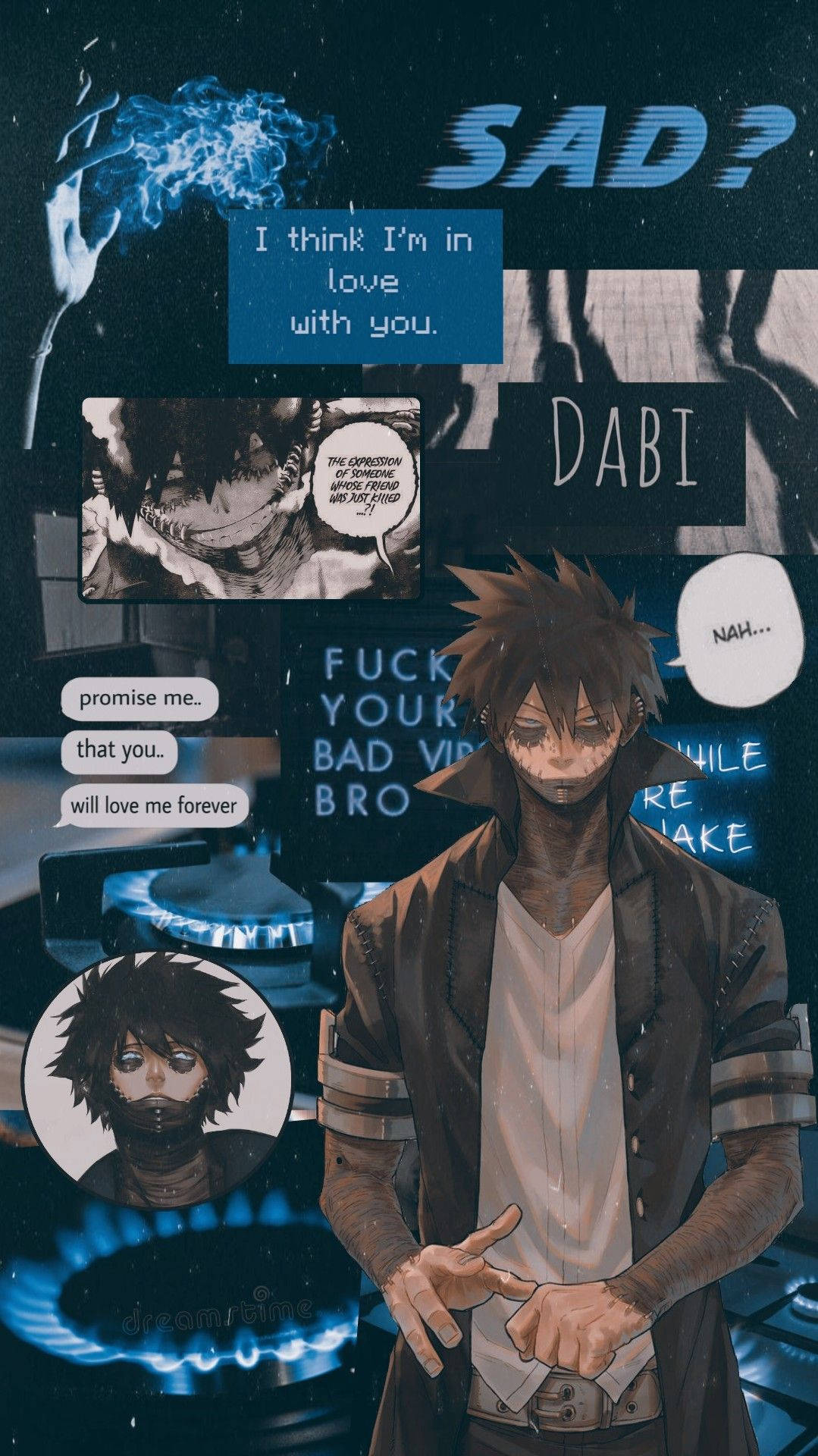 Dabi, dark blue aesthetic, spiky hair, Full HD Phone Wallpaper