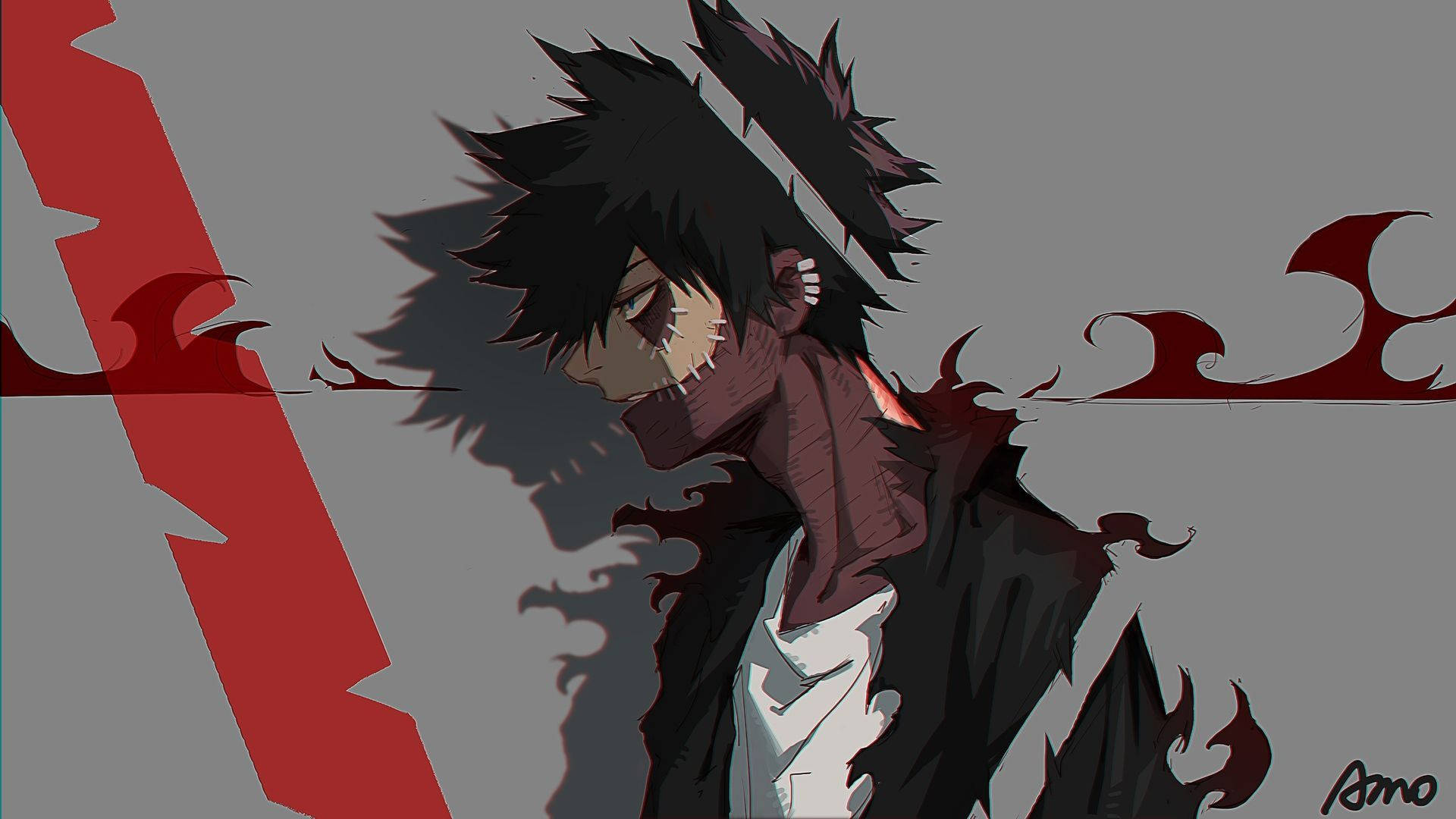 Dabi, red and black flames, spiky-haired anime character, Full HD Desktop Wallpaper