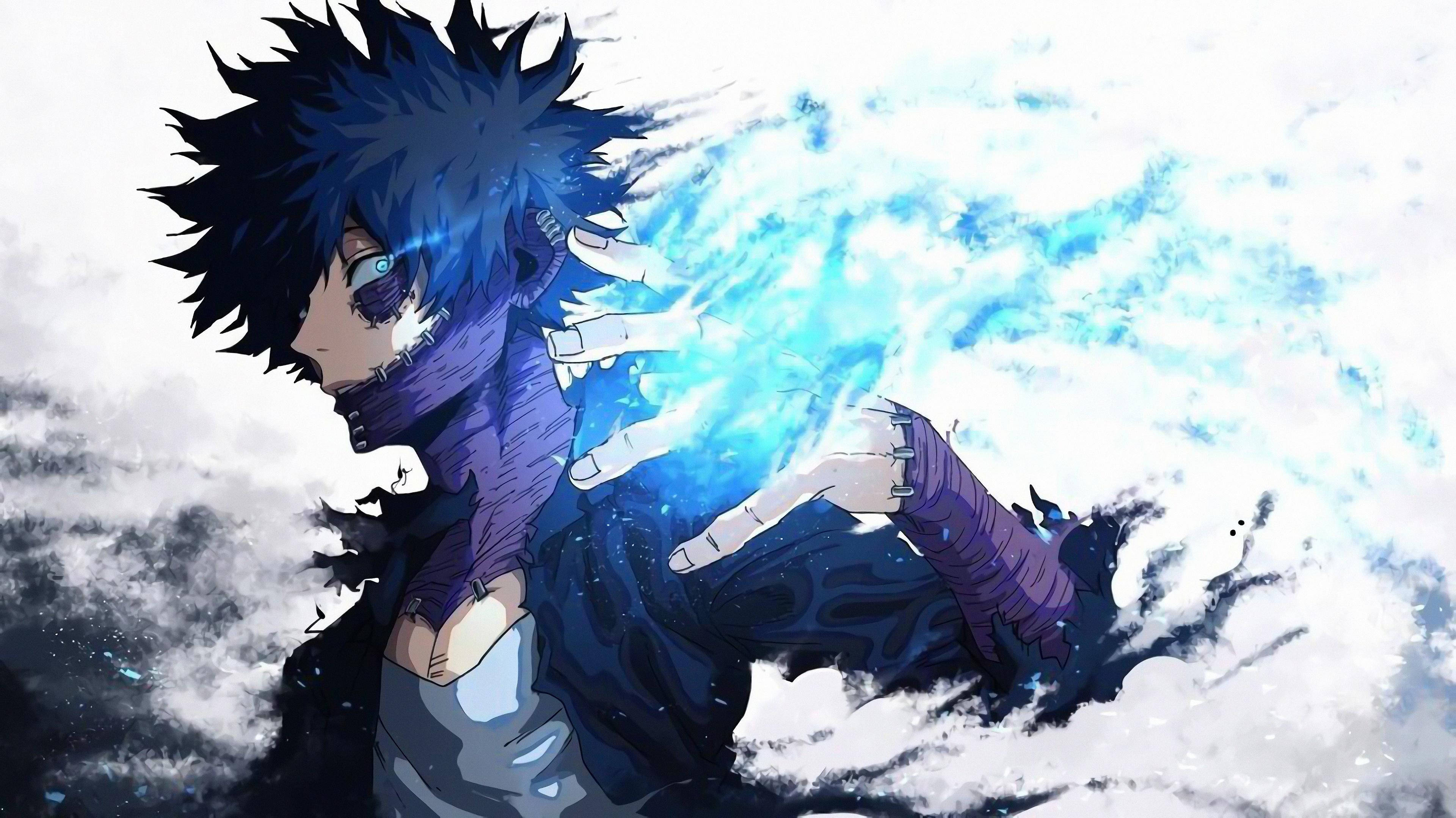 Dabi, spiky blue hair, glowing eyes, 4K Desktop Wallpaper