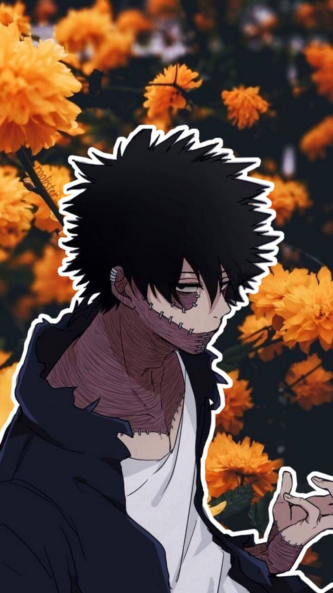 Dabi, yellow flowers, spiky-haired anime boy, Full HD Phone Wallpaper