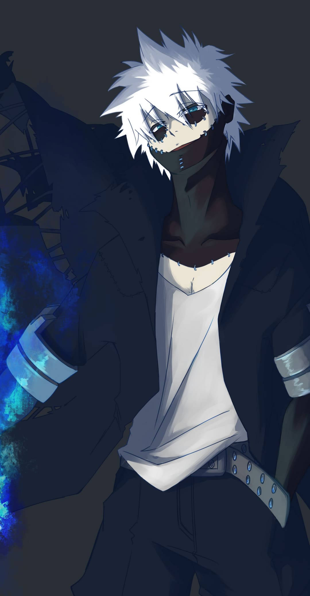 Dabi, white hair, glowing blue eyes, Full HD Phone Wallpaper