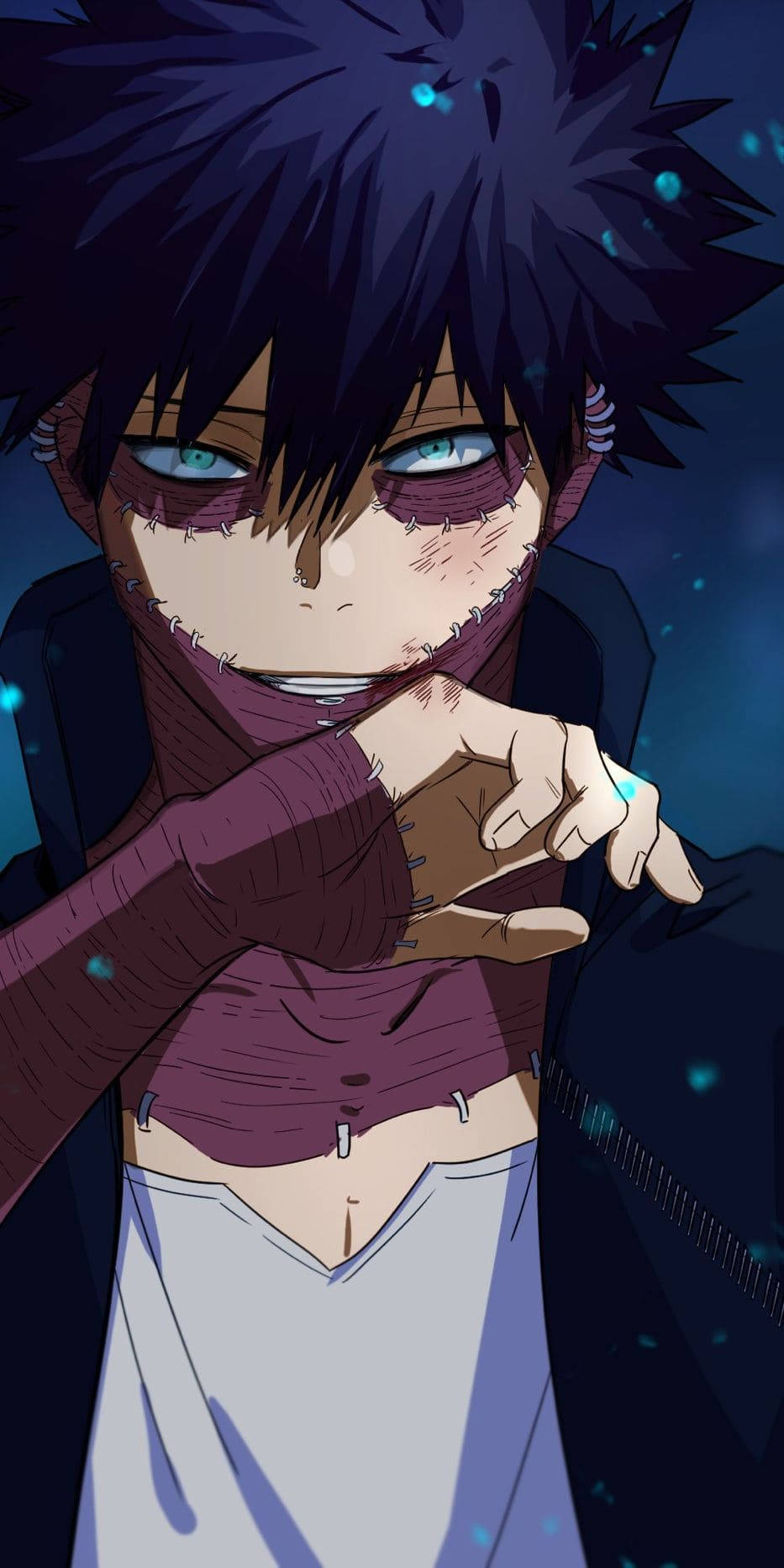 Dabi, dark-haired anime boy, glowing blue eyes, HD Phone Wallpaper