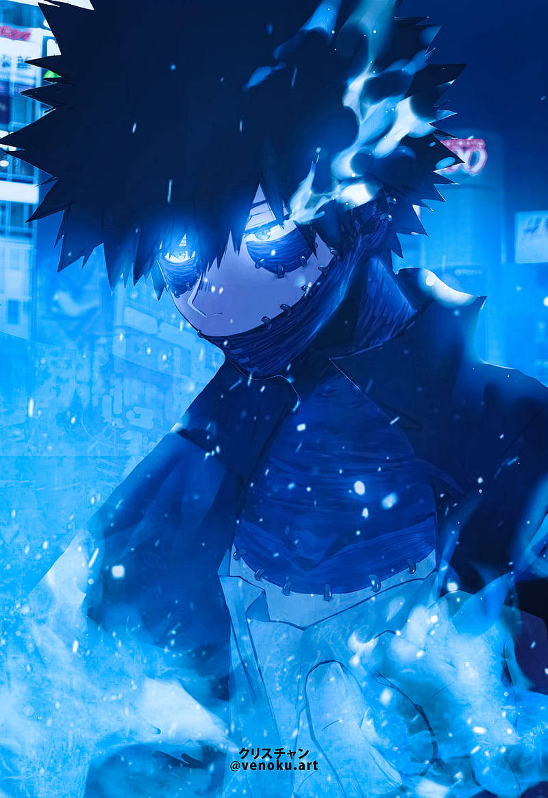 Dabi, spiky-haired anime character, glowing blue eyes, SD Phone Wallpaper