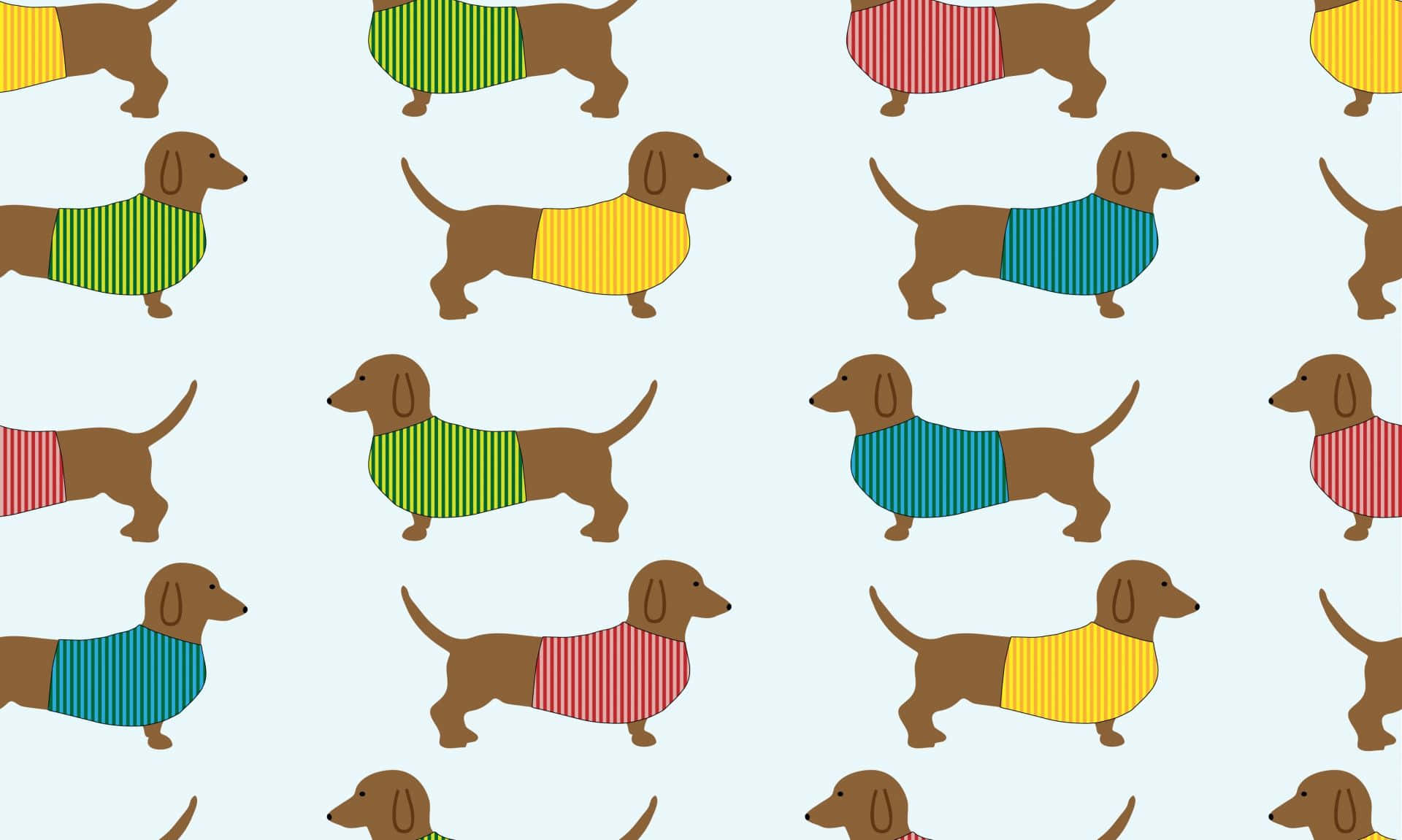 dachshund, cartoon dachshunds, colorful striped sweaters, Full HD Desktop Wallpaper