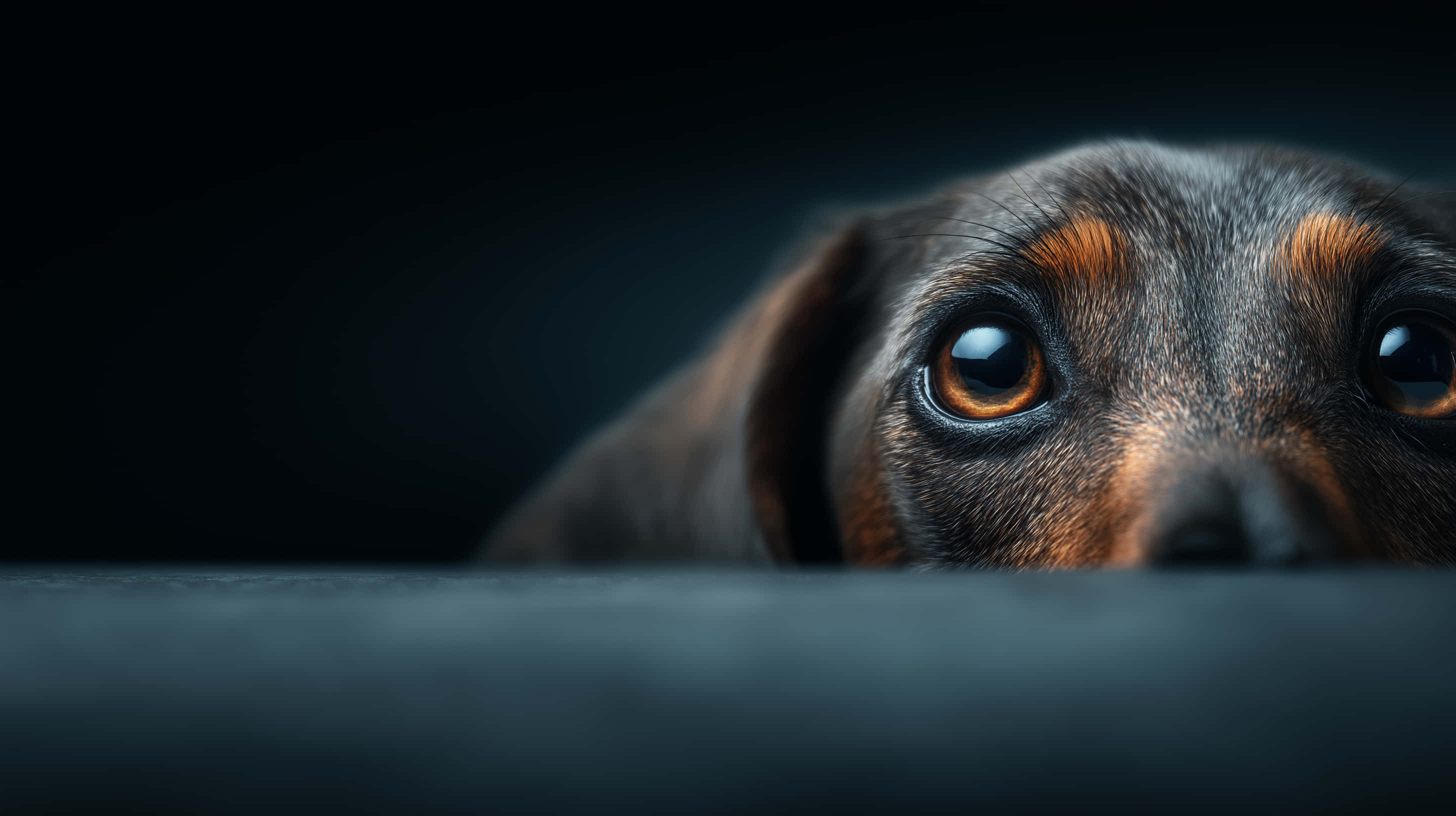 dachshund, amber eyes, dark surface, 2K Desktop Wallpaper