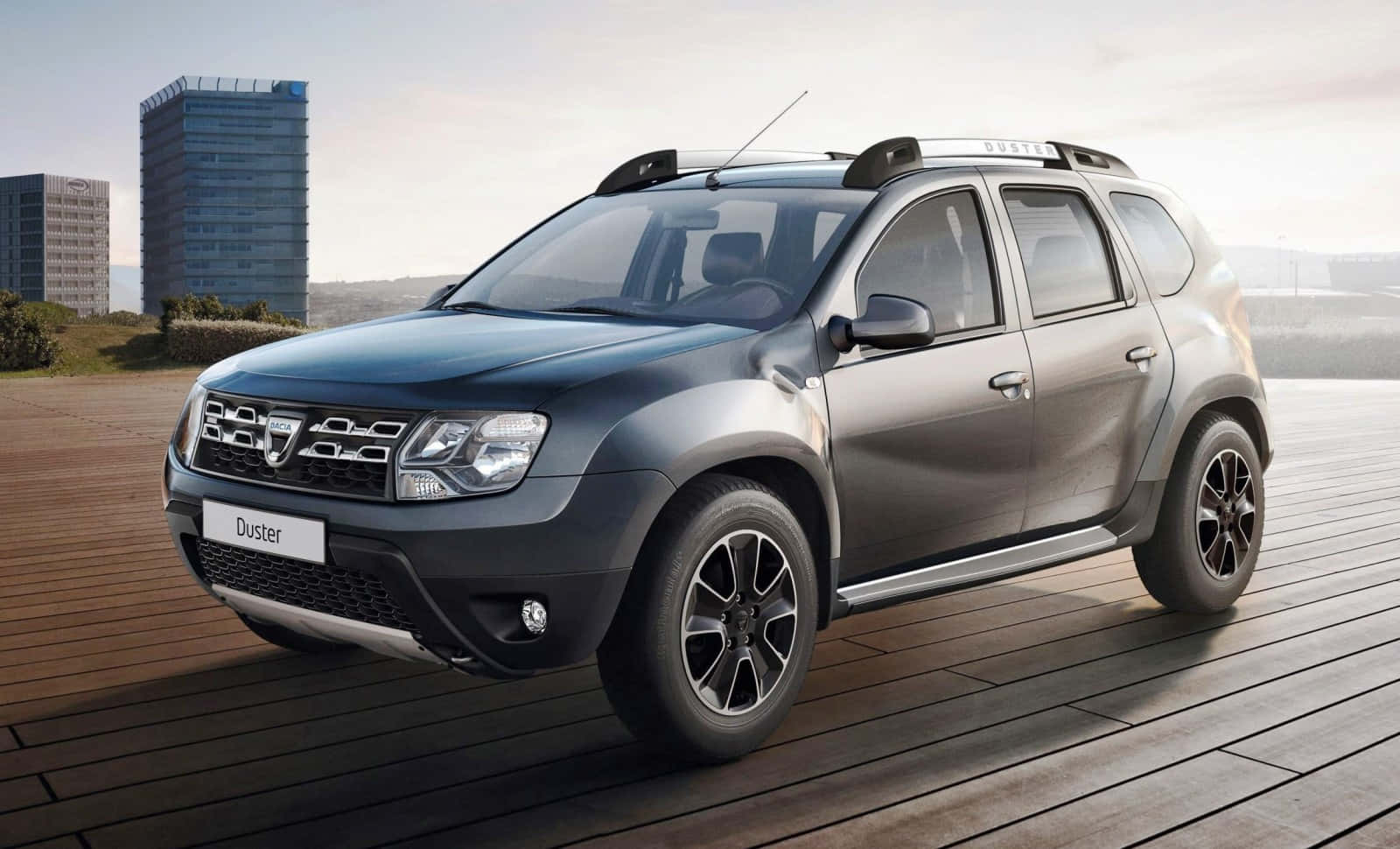 Dacia Duster, gray, wooden deck, HD Desktop Wallpaper