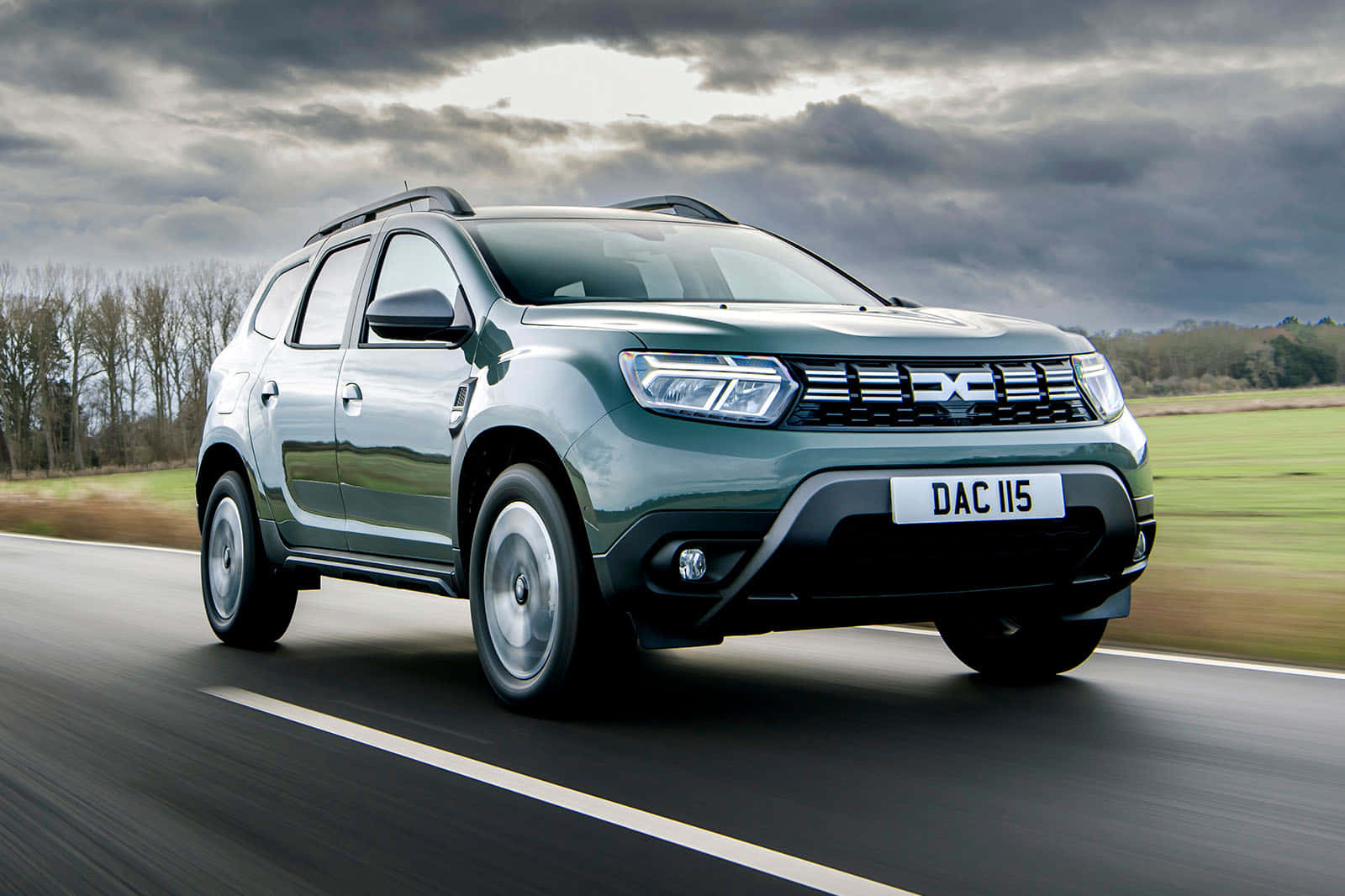 Dacia Duster, green, road, HD Desktop Wallpaper