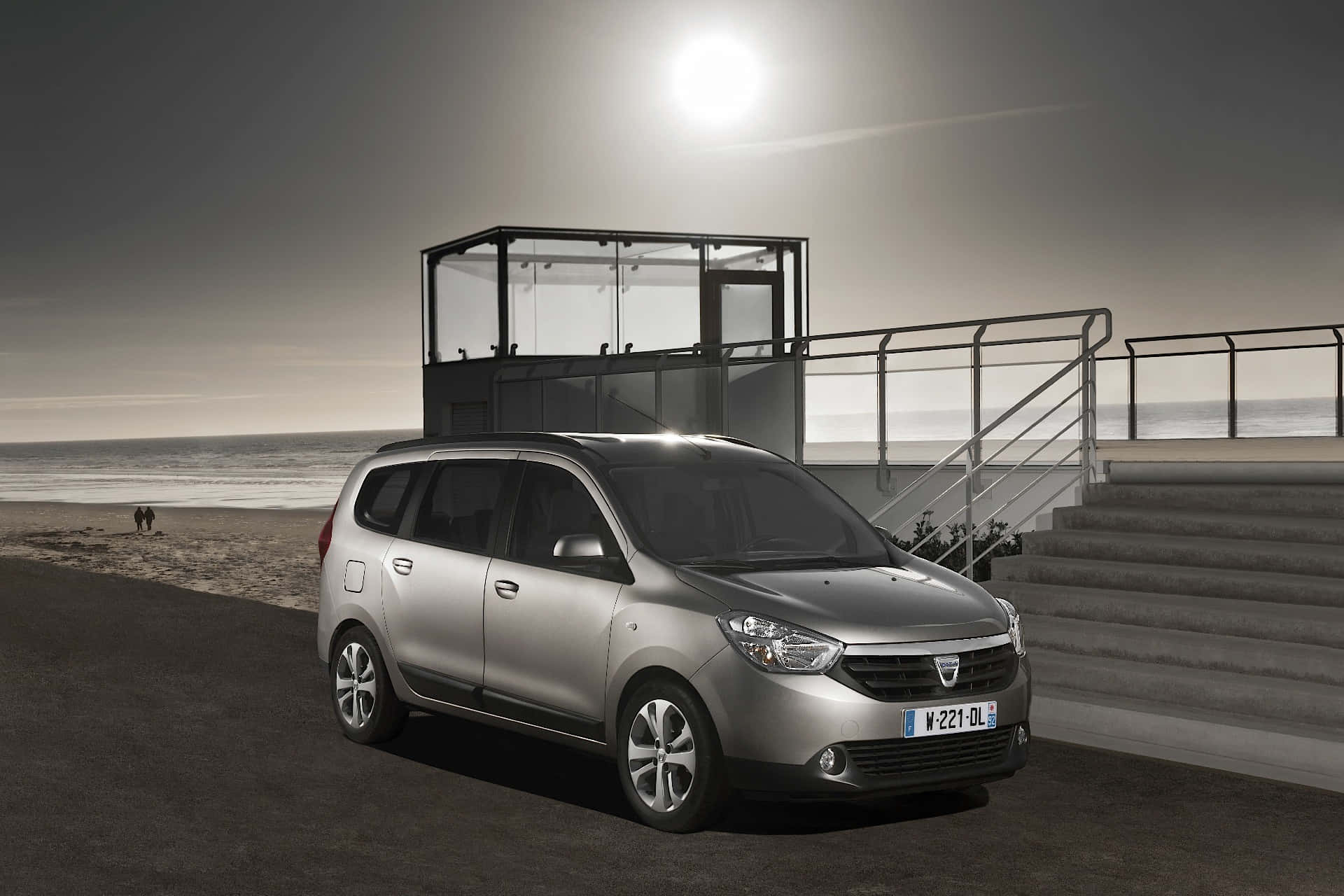 Dacia Lodgy, silver, coastal promenade, Full HD Desktop Wallpaper