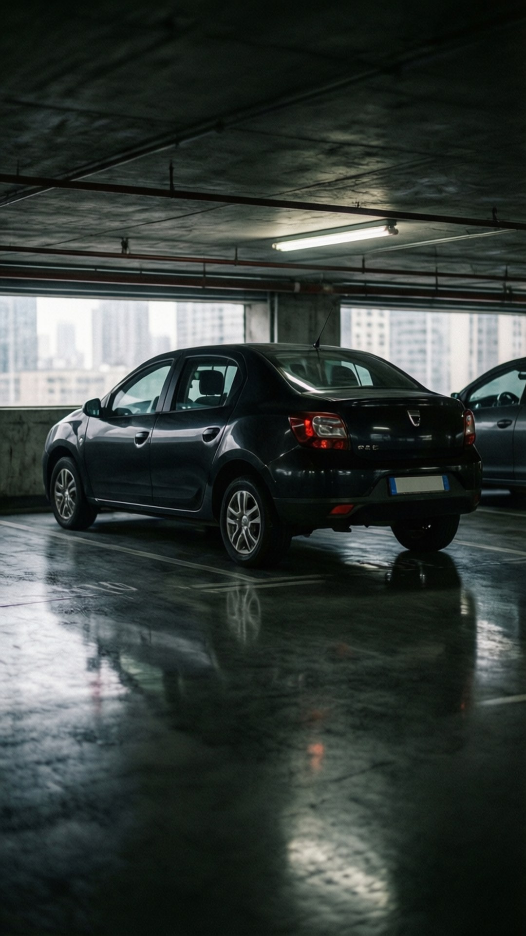 Dacia Logan, black, underground garage, Full HD Phone Wallpaper