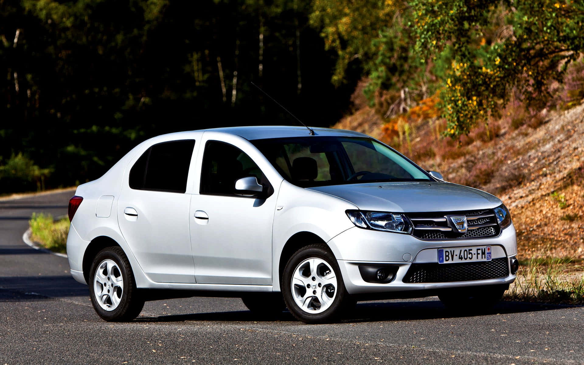 Dacia Logan, silver, urban setting, Full HD Desktop Wallpaper