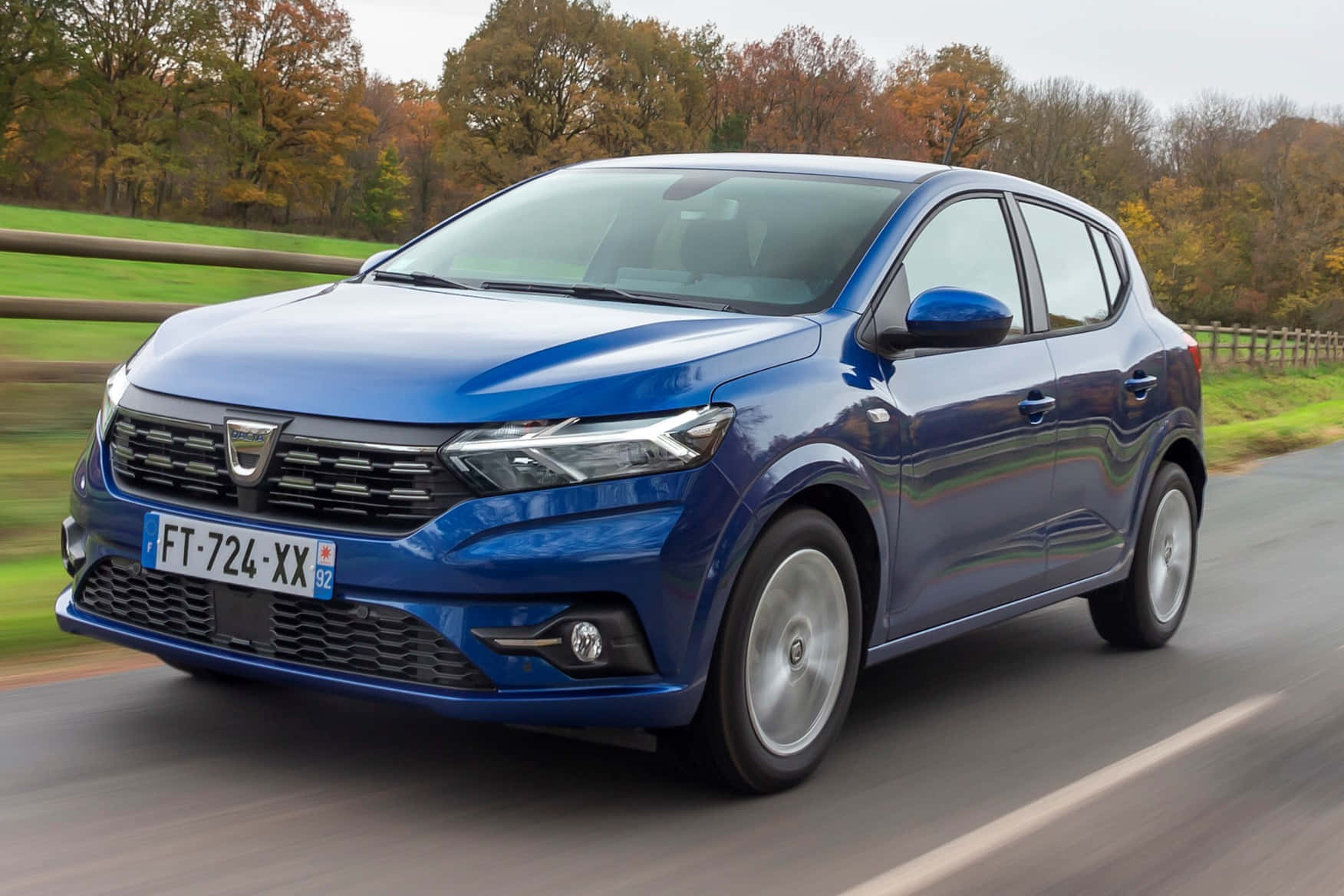 Dacia Sandero, vibrant blue, country road, HD Desktop Wallpaper