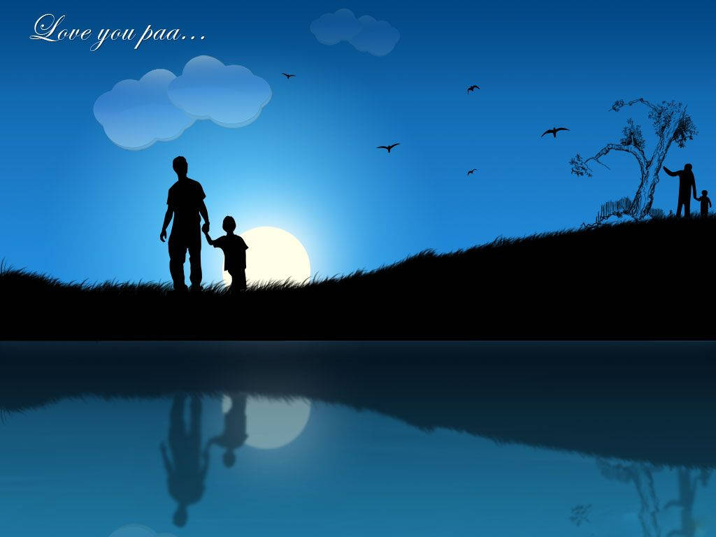 father, child, full moon, SD Desktop Wallpaper