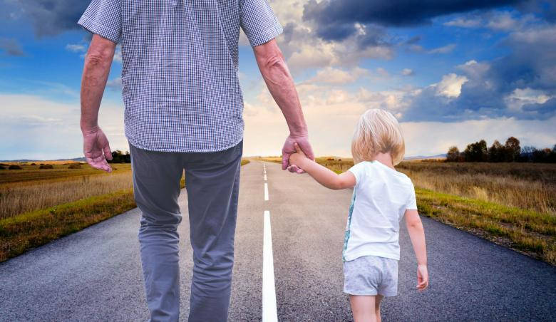 Dad, son, rural road, SD Desktop Wallpaper