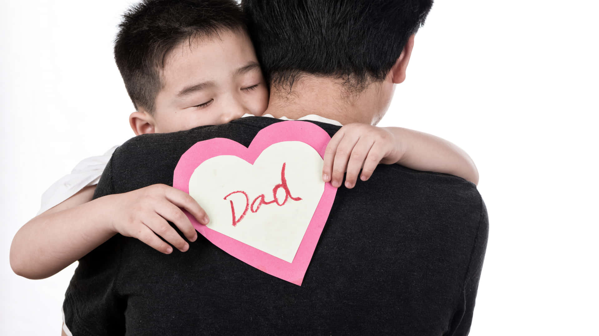 Dad, pink paper heart, red cursive, Full HD Desktop Wallpaper