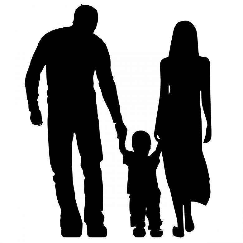 family of three, silhouettes, walking hand in hand, SD Desktop Wallpaper