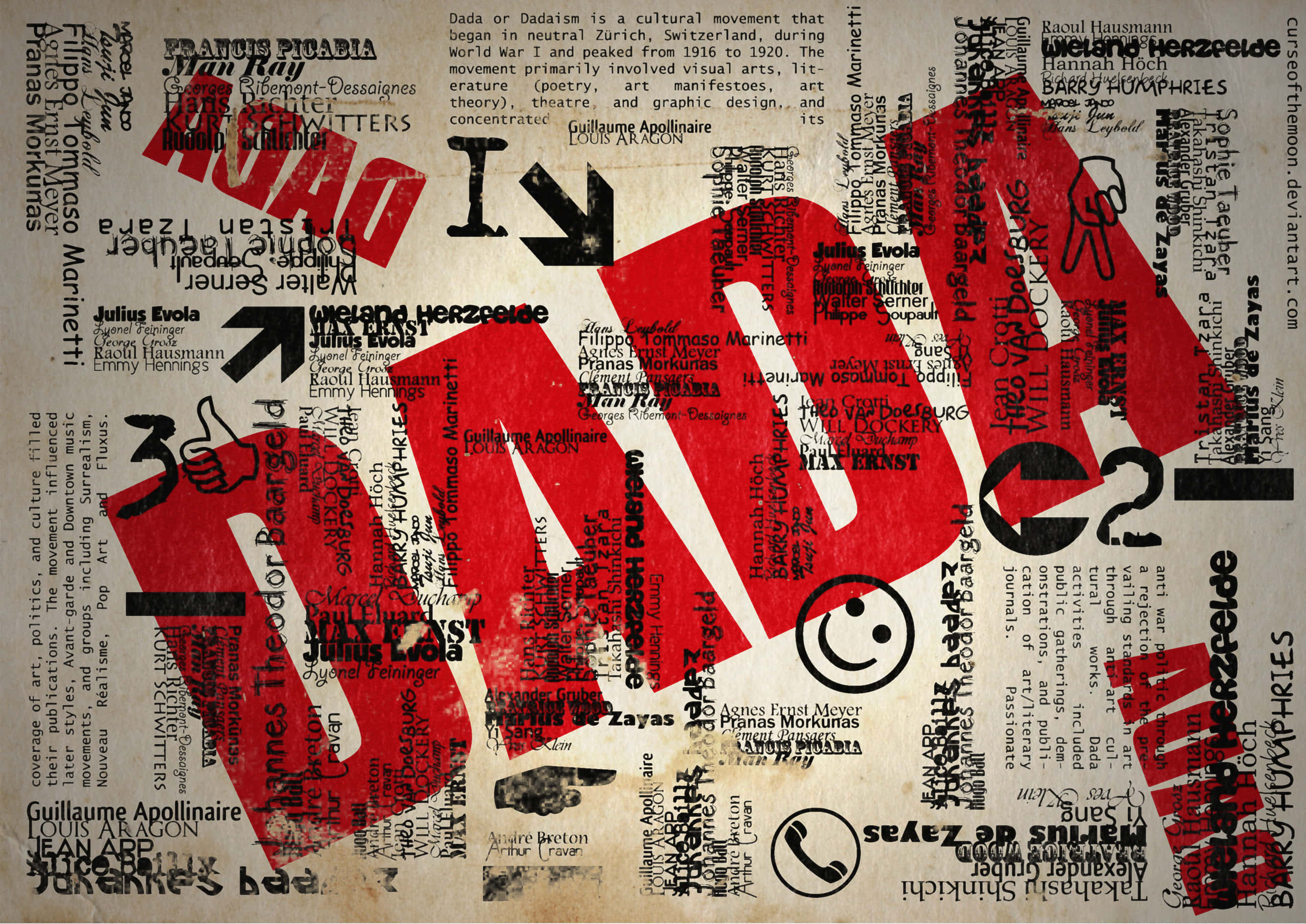 Dadaism, beige background, bold red graffiti, 2K Desktop Wallpaper