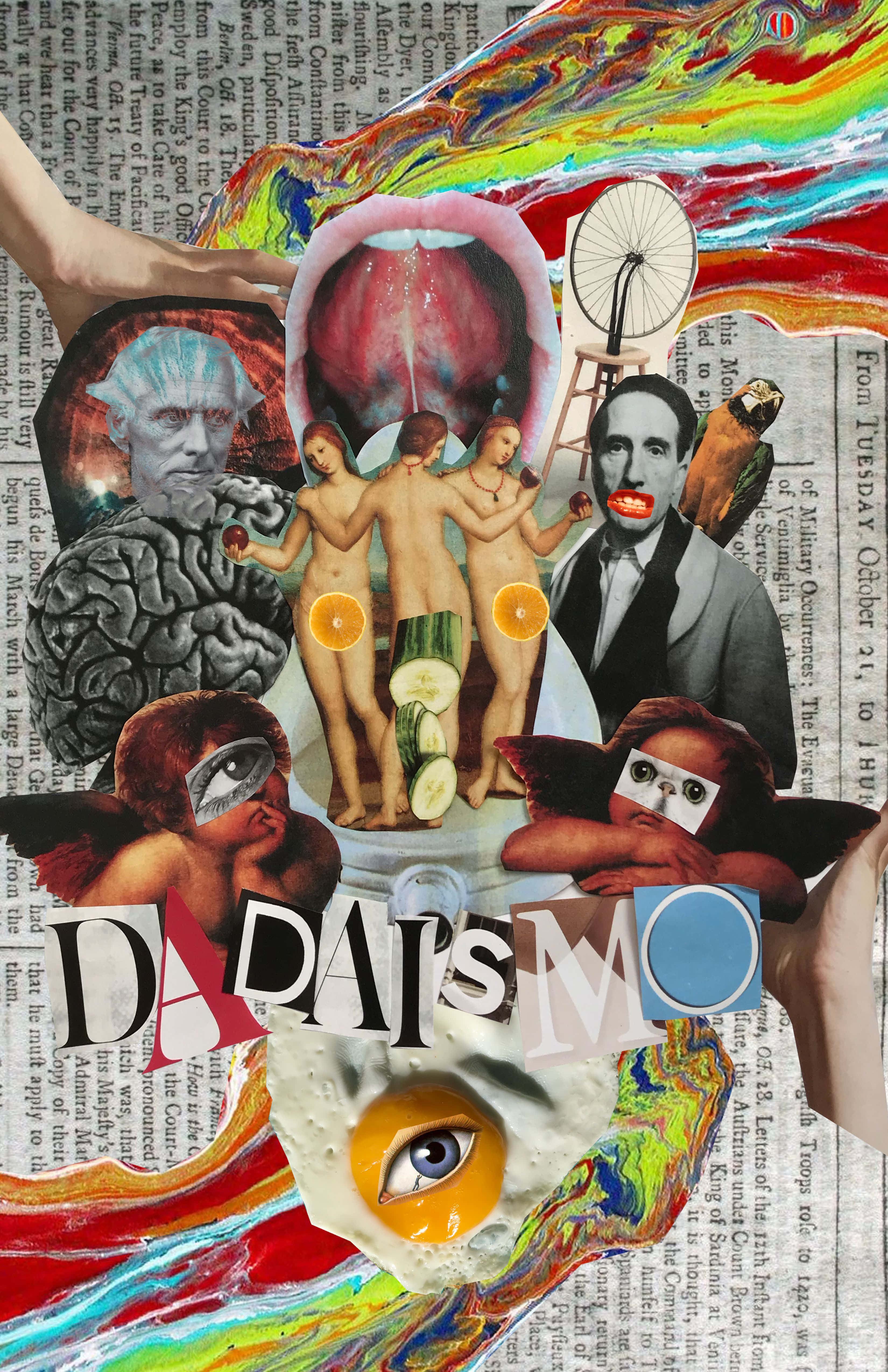 Dadaism, surreal collage, newspaper clippings, 4K Phone Wallpaper