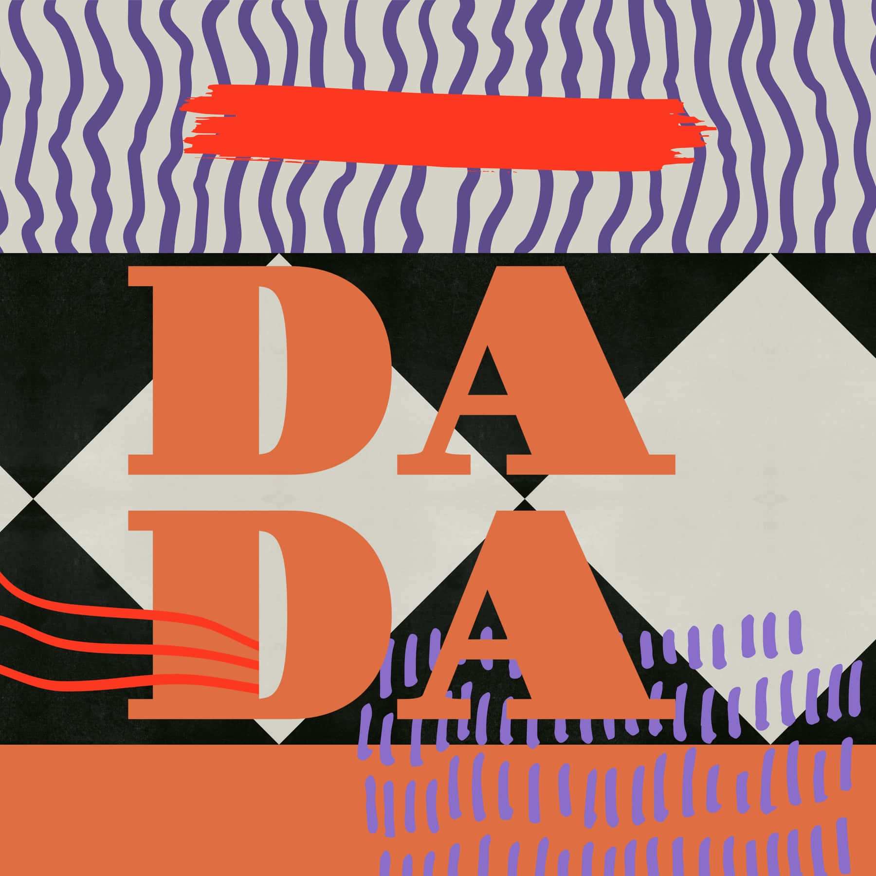 Dadaism, orange DADA letters, geometric patterned background, HD Desktop Wallpaper