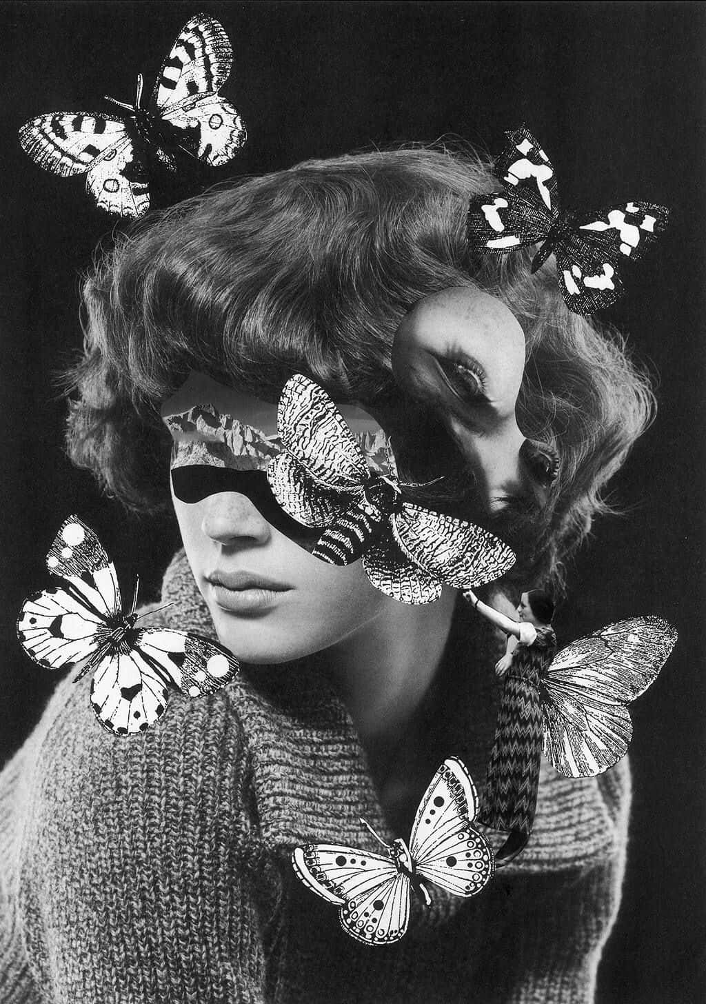 Dadaism, black and white portrait, woman, HD Phone Wallpaper