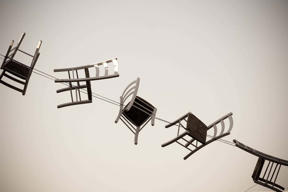Dadaism, wooden chairs, diagonal line, SD Desktop Wallpaper