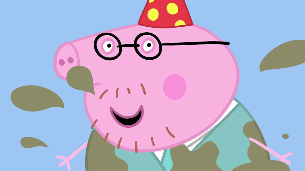 Daddy Pig, polka-dot party hat, glasses, HD Desktop Wallpaper