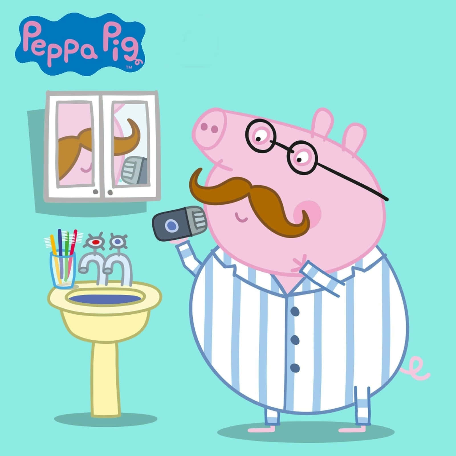 Daddy Pig, glasses, mustache, HD Desktop Wallpaper