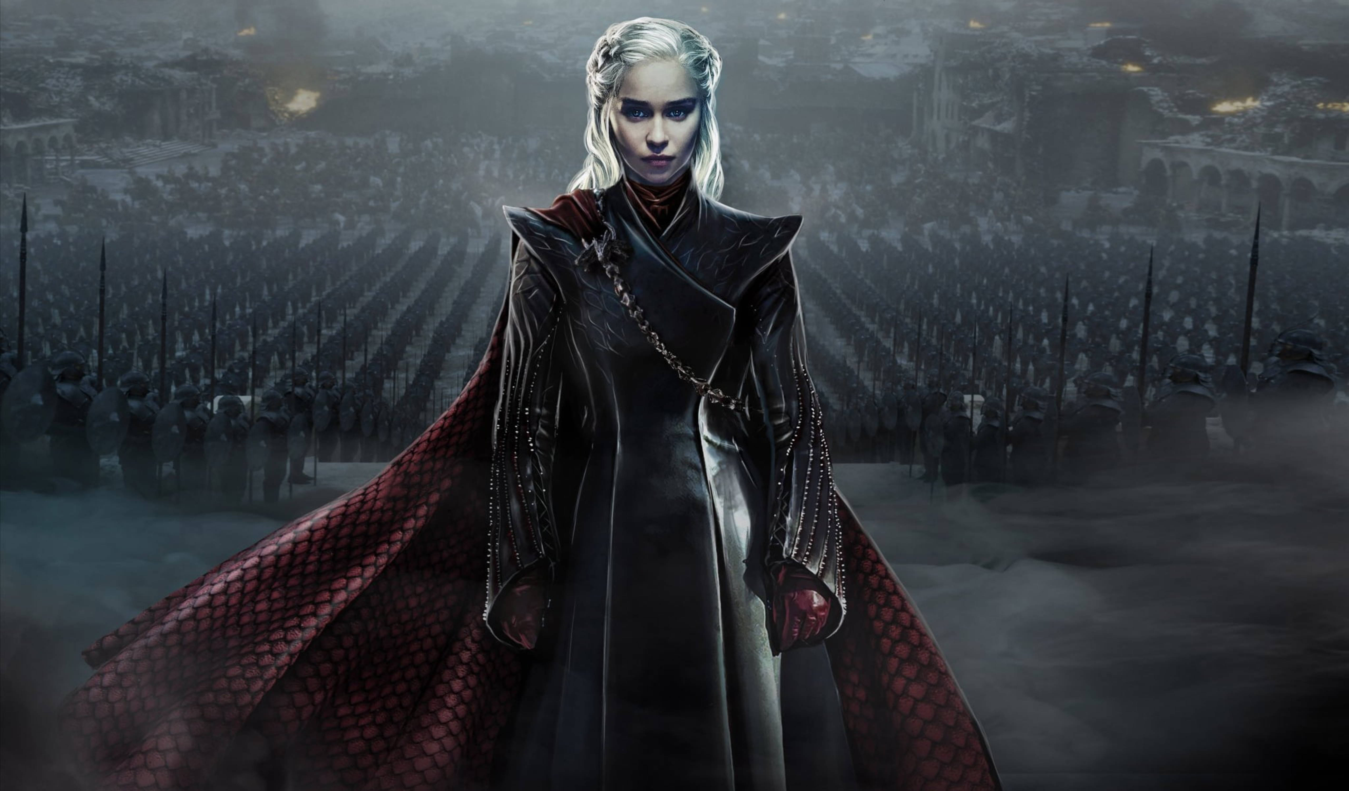 Daenerys Targaryen, black and red scaled cloak, vast army, 5K Desktop Wallpaper