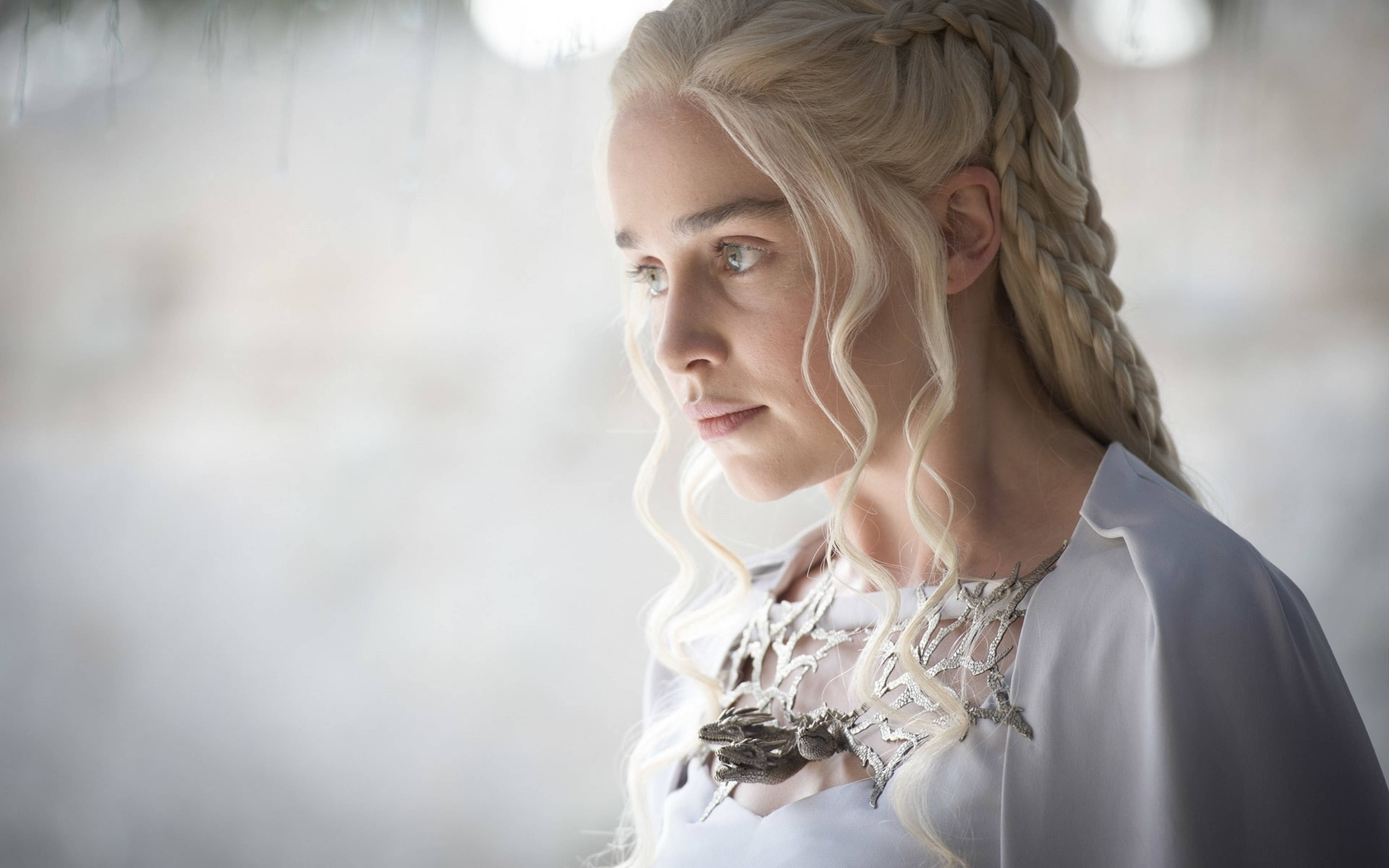 Daenerys Targaryen, white dress, white robe, 5K Desktop Wallpaper