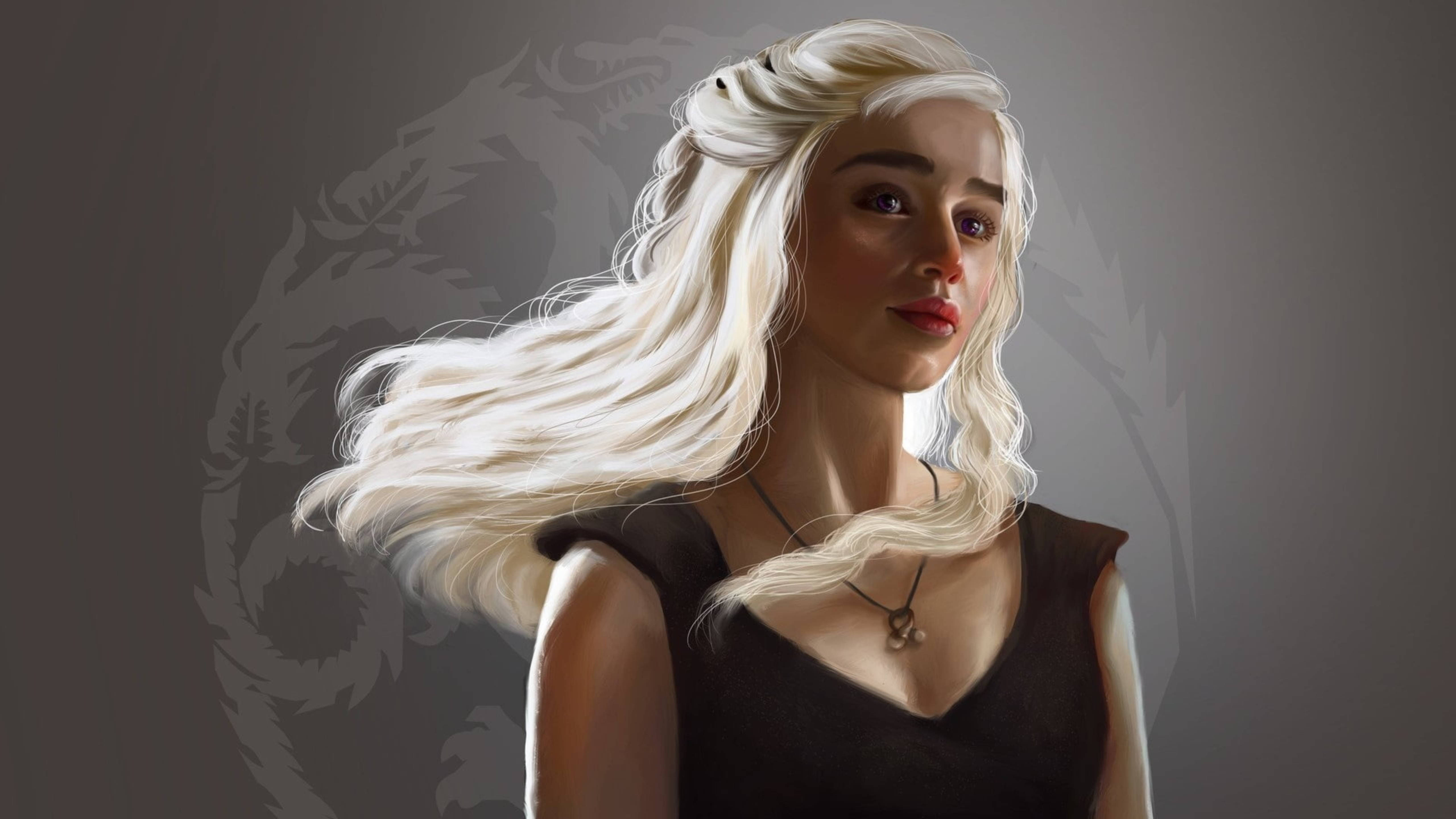 Daenerys Targaryen, dragon sigil, white hair, 5K Desktop Wallpaper