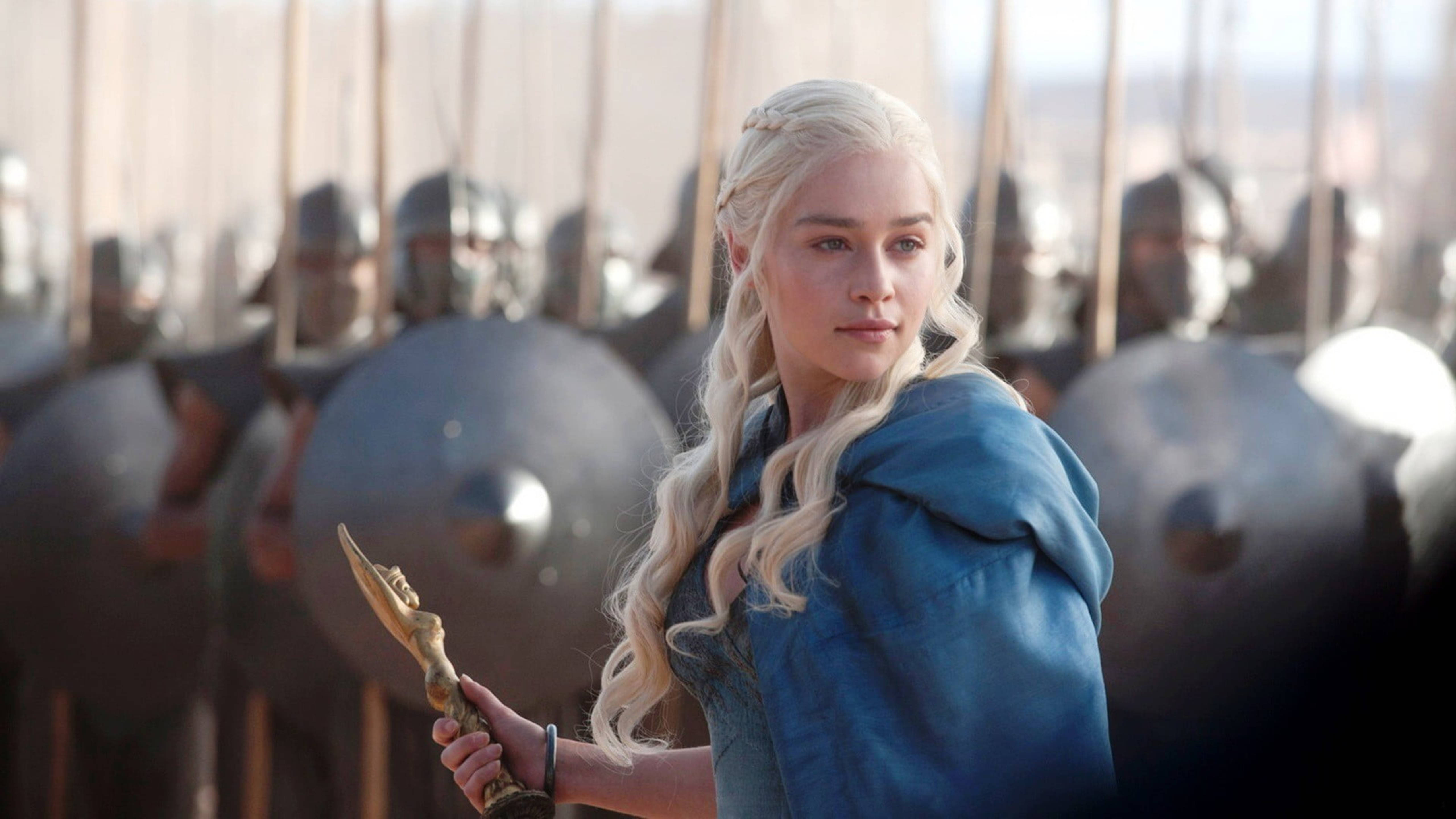 Daenerys Targaryen, blue cloak, golden scepter, 5K Desktop Wallpaper