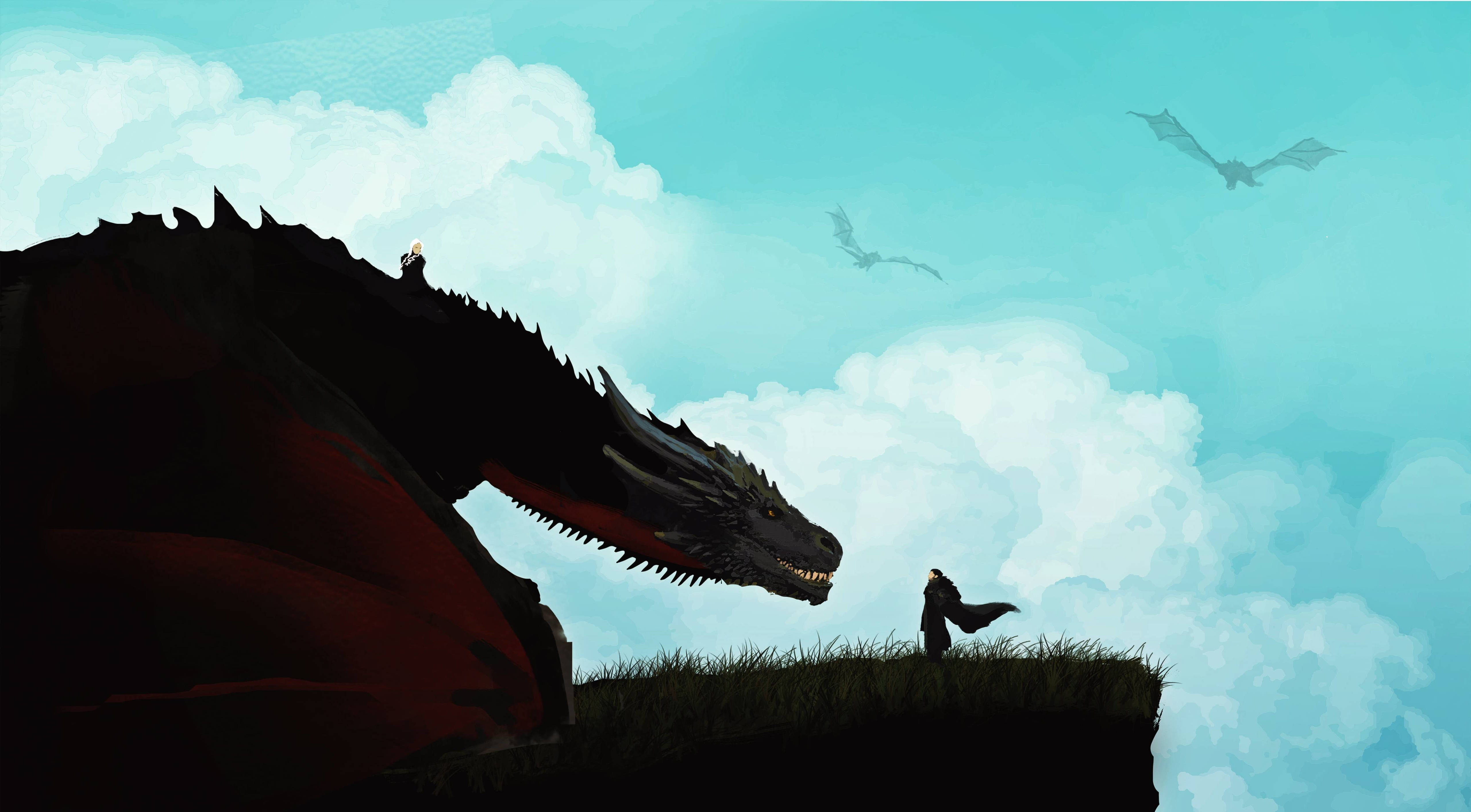 Daenerys Targaryen, black dragon, red underbelly, 5K Desktop Wallpaper